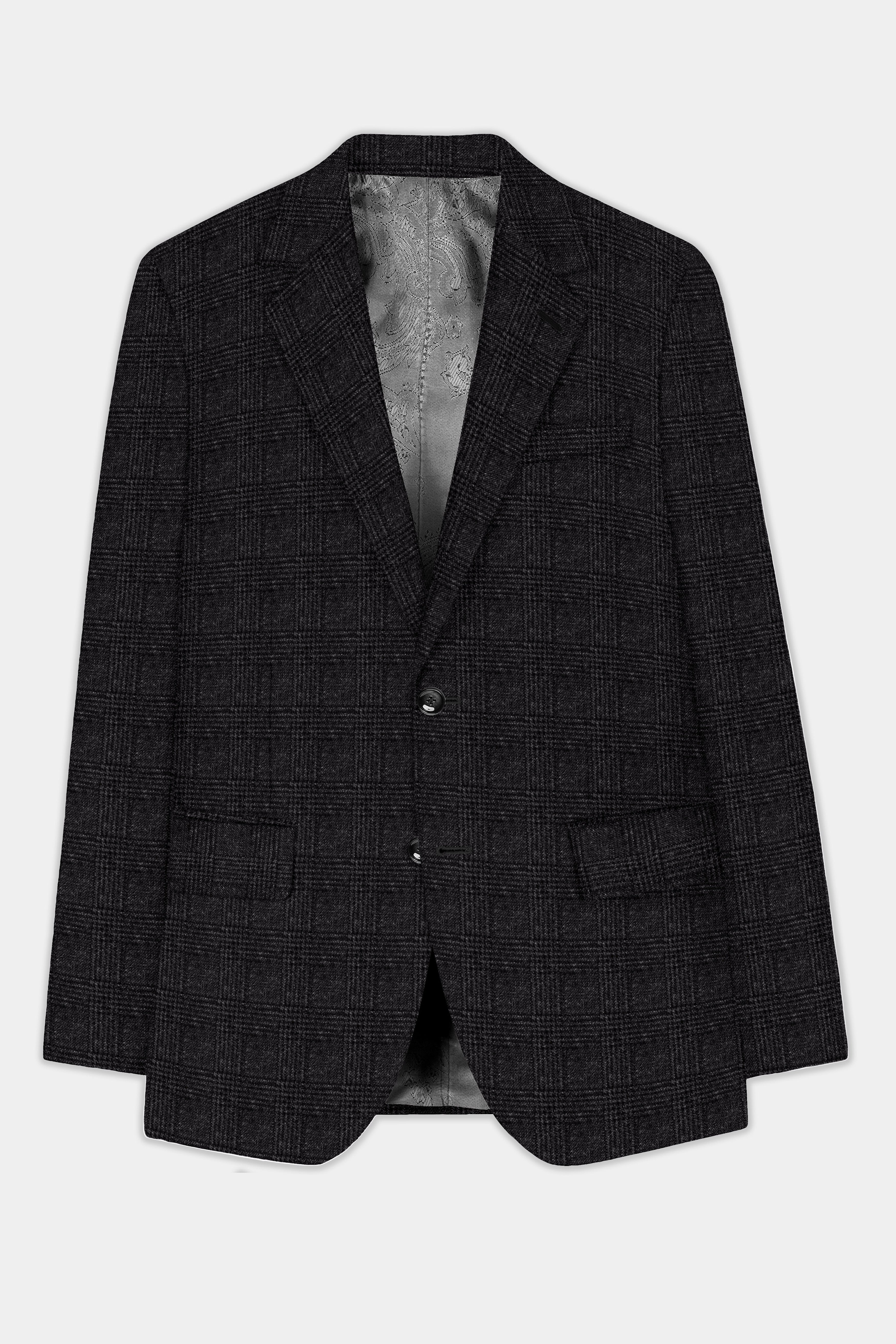 Zeus Gray Subtle Plaid Wool Rich Single Breasted Blazer