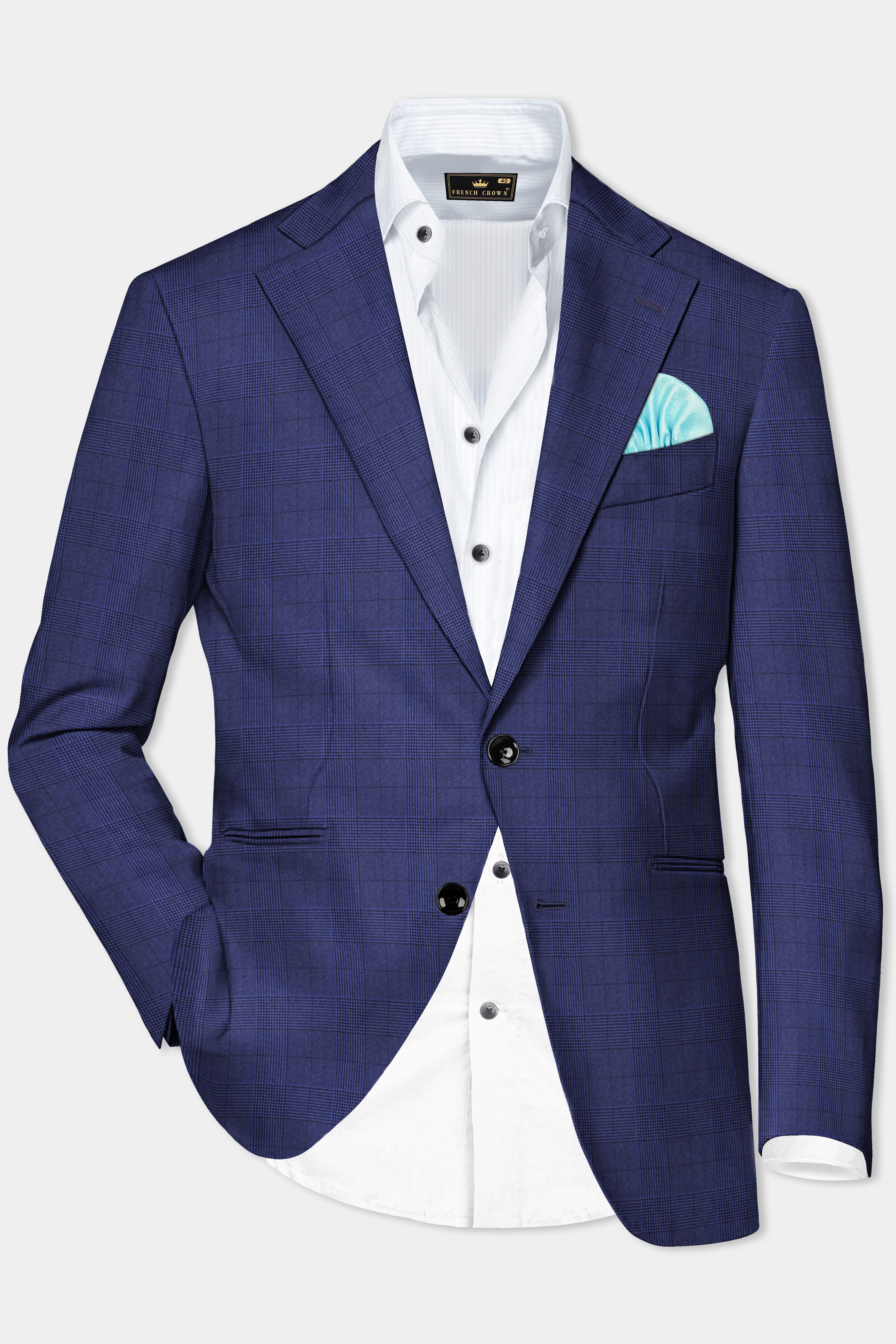 Martinique Blue Plaid Wool Rich Single Breasted Blazer