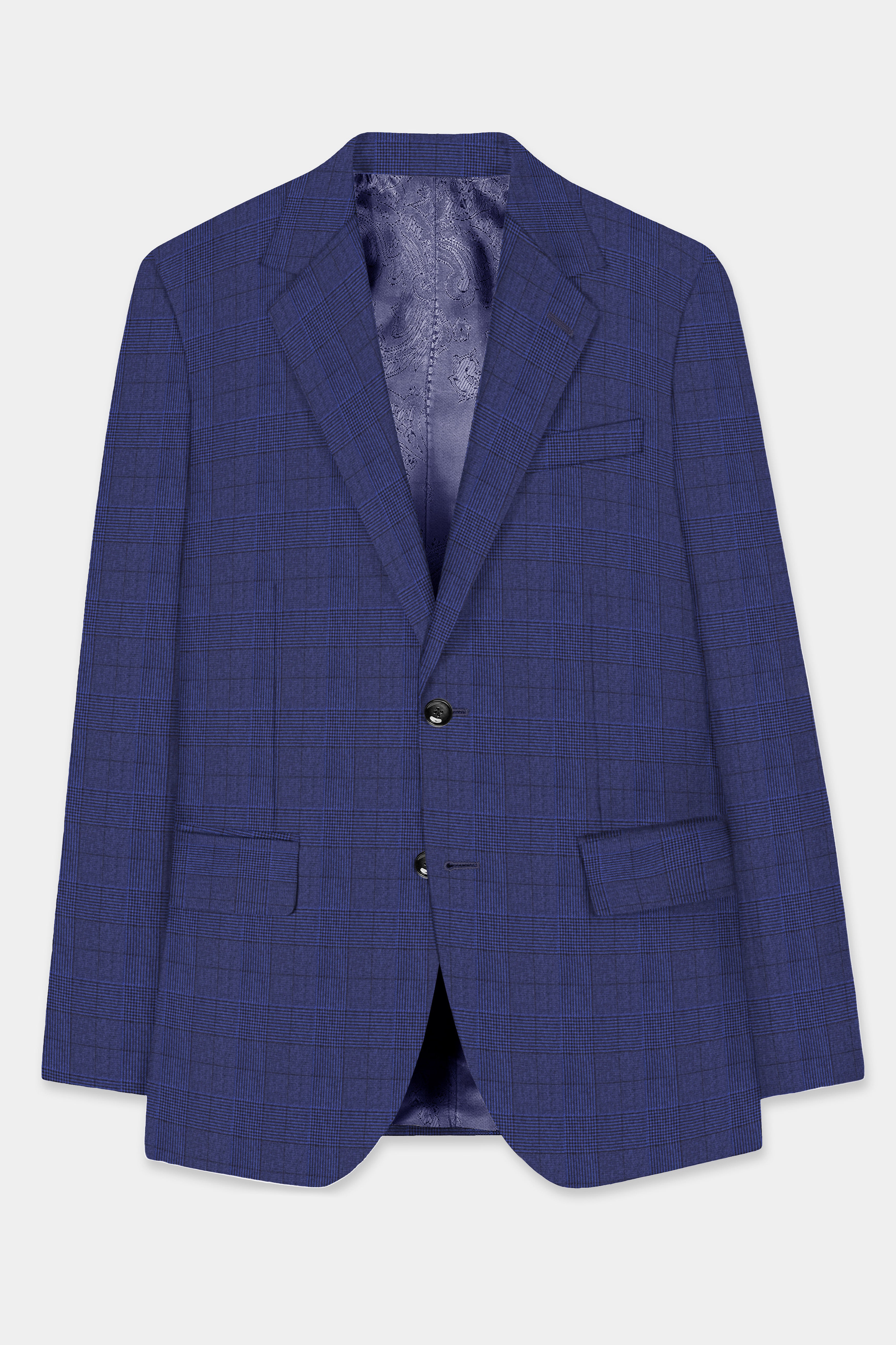 Martinique Blue Plaid Wool Rich Single Breasted Blazer