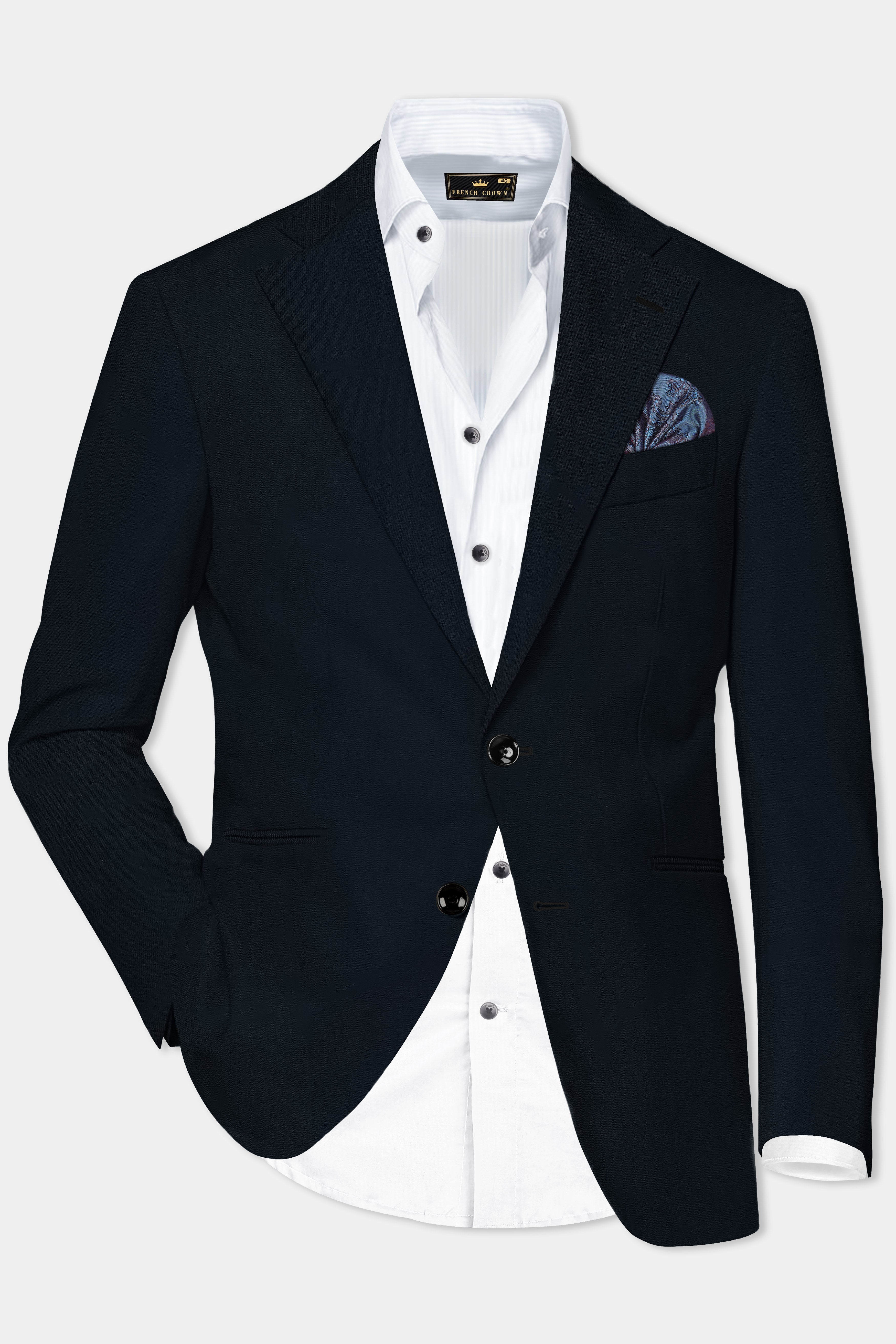 Cinder Blue Solid Wool Rich Single Breasted Blazer