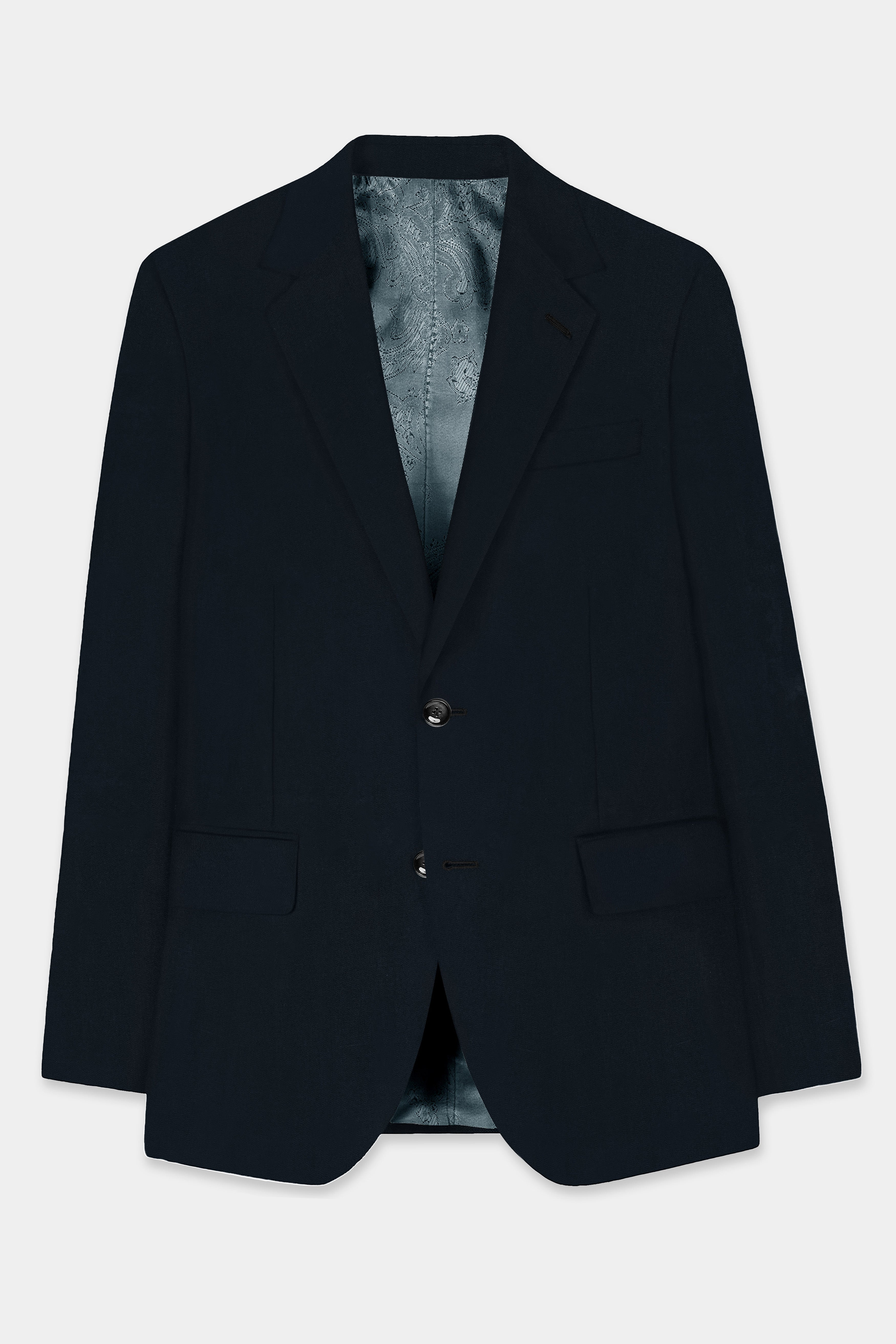 Cinder Blue Solid Wool Rich Single Breasted Blazer