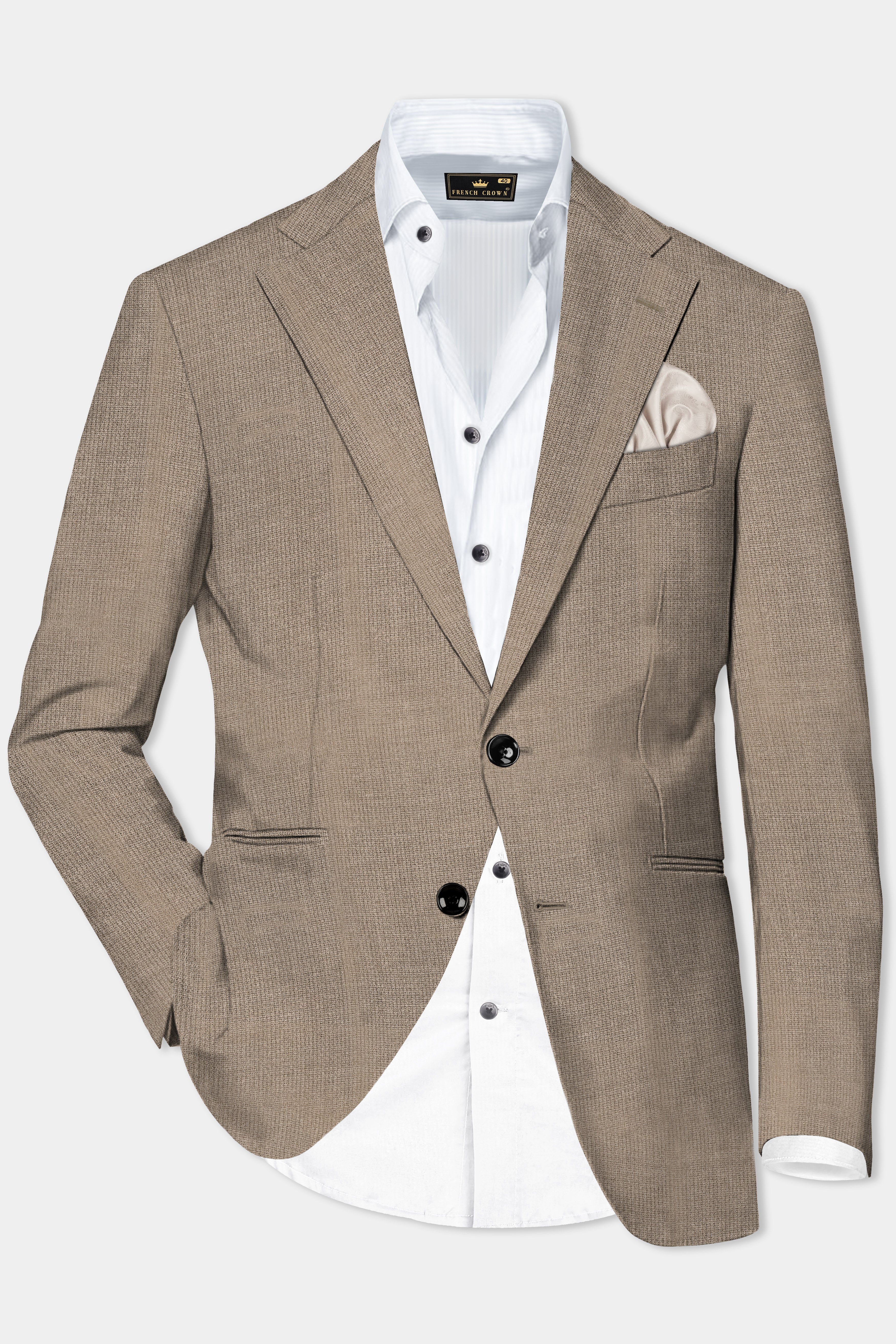 Cinereous Brown Textured Wool Rich Single Breasted Blazer