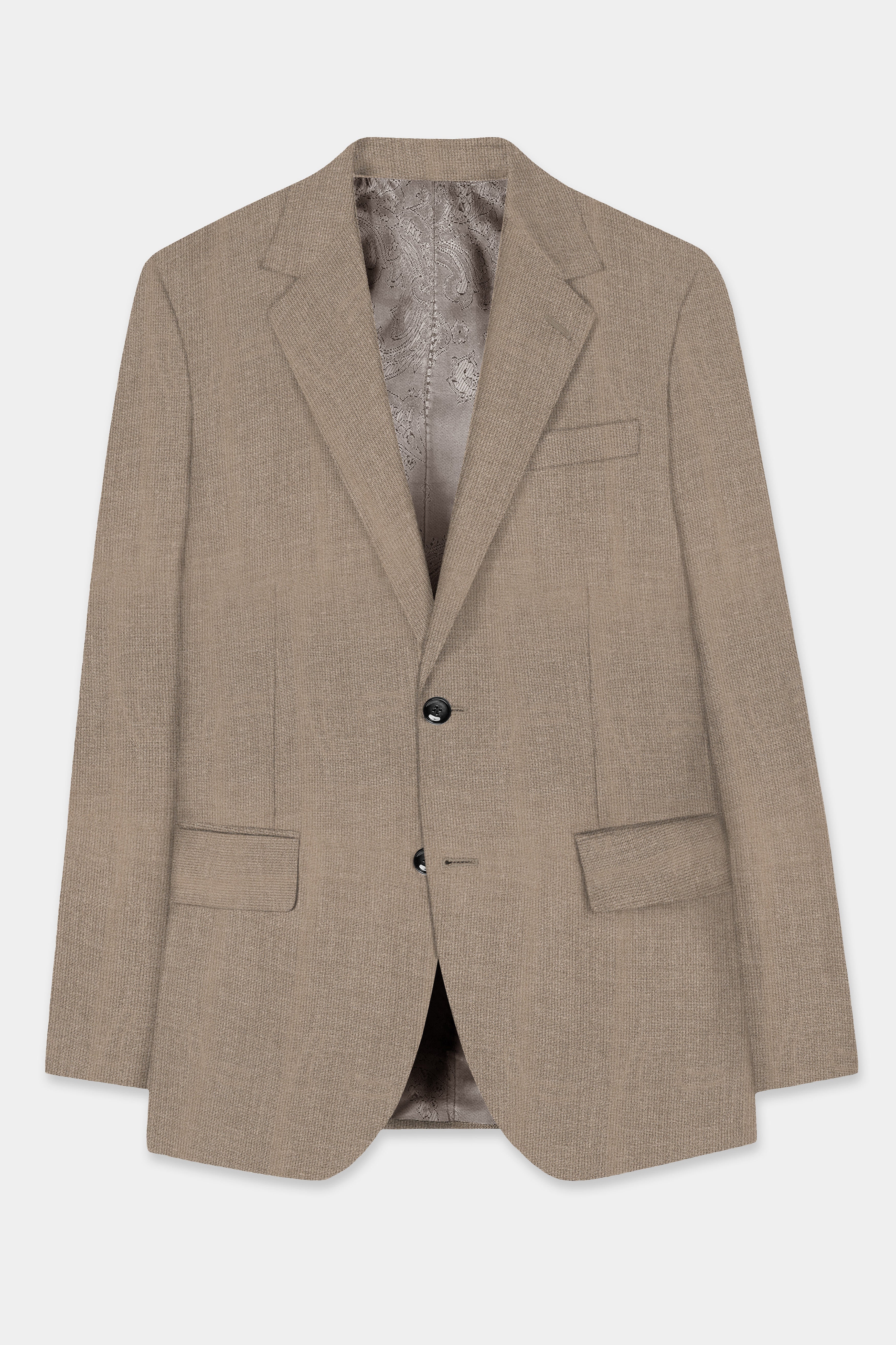 Cinereous Brown Textured Wool Rich Single Breasted Blazer