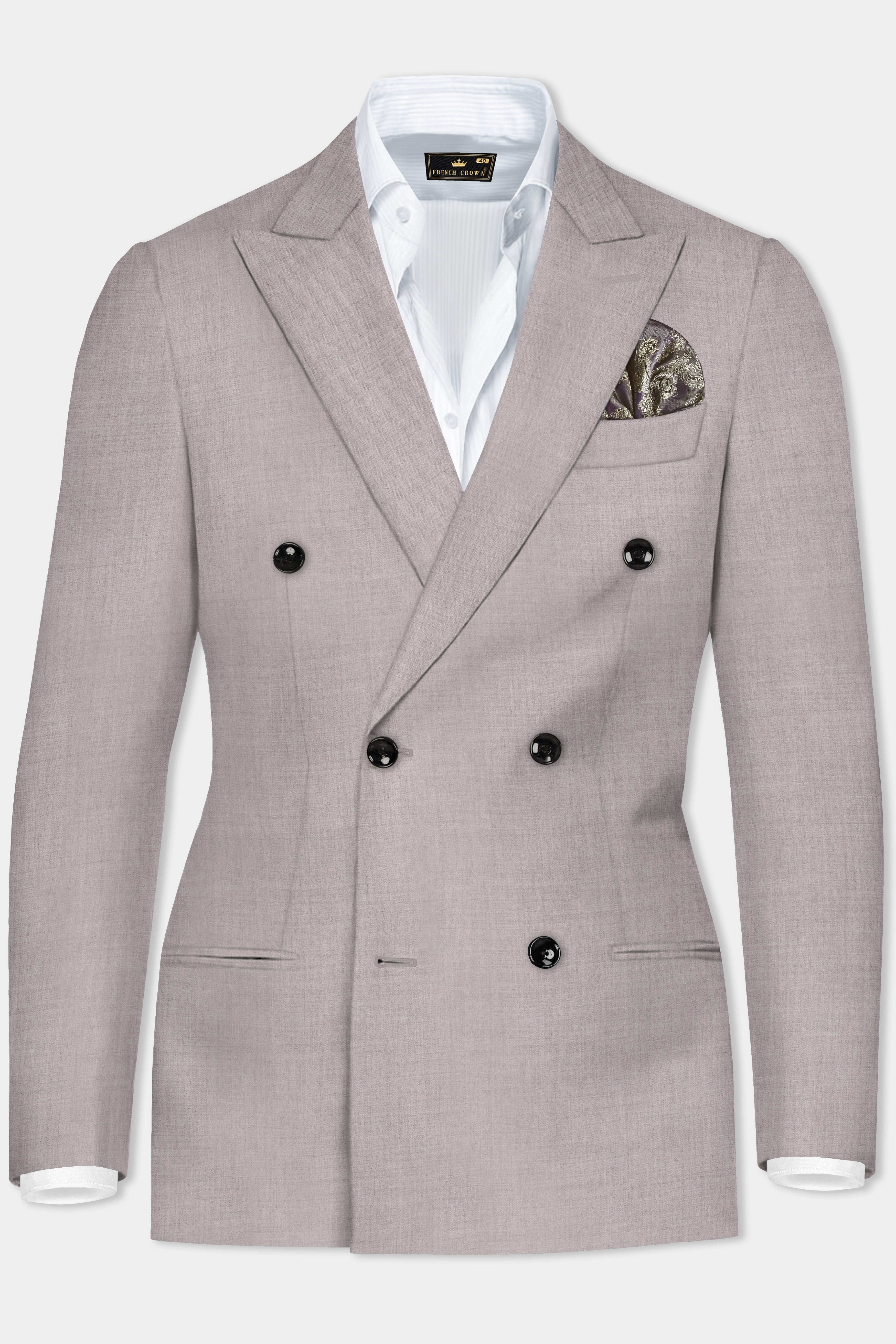 Hurricane Gray Solid Wool Rich Double Breasted Blazer