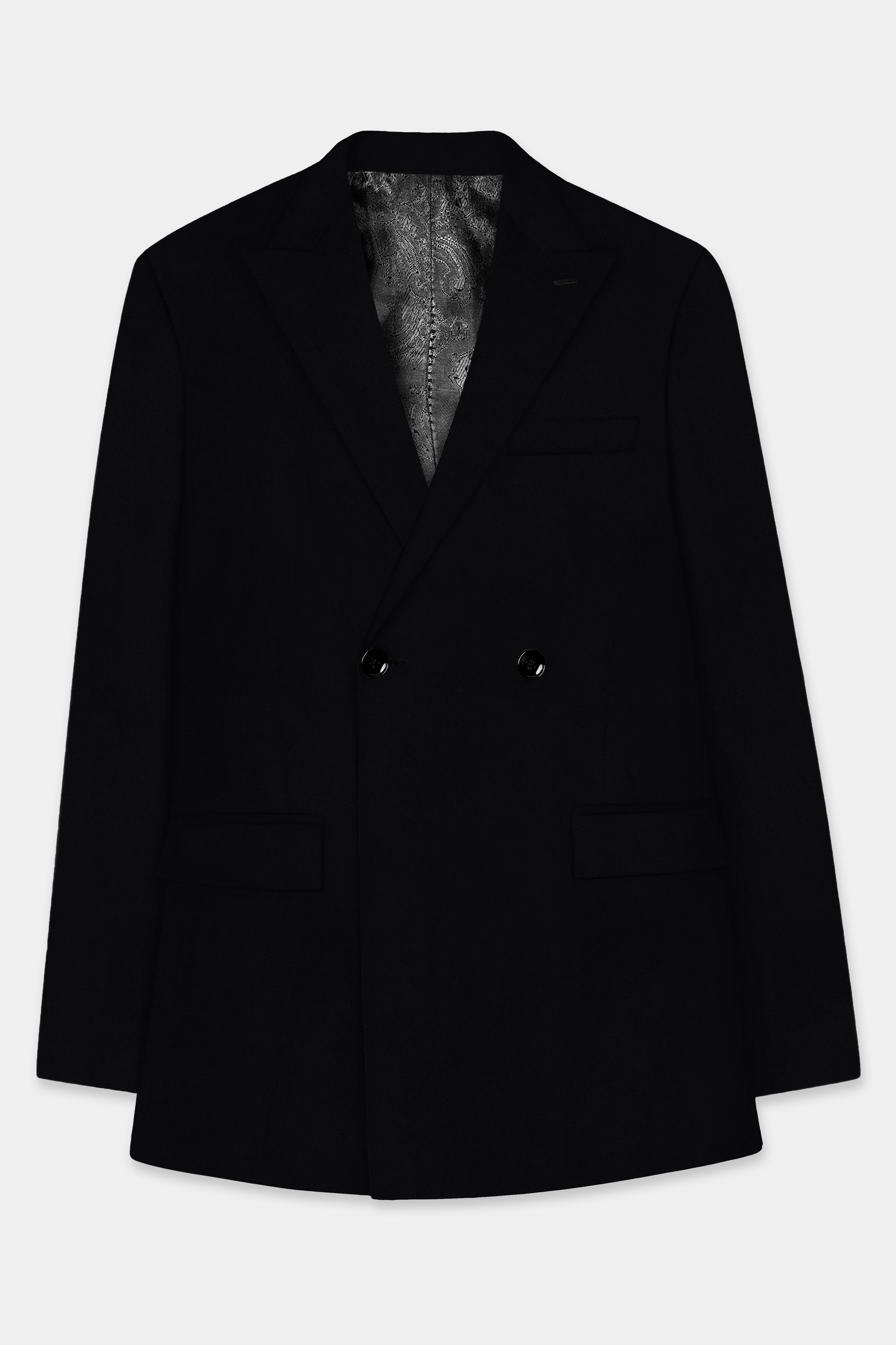 Jade Black Solid Wool Rich Double Breasted Blazer