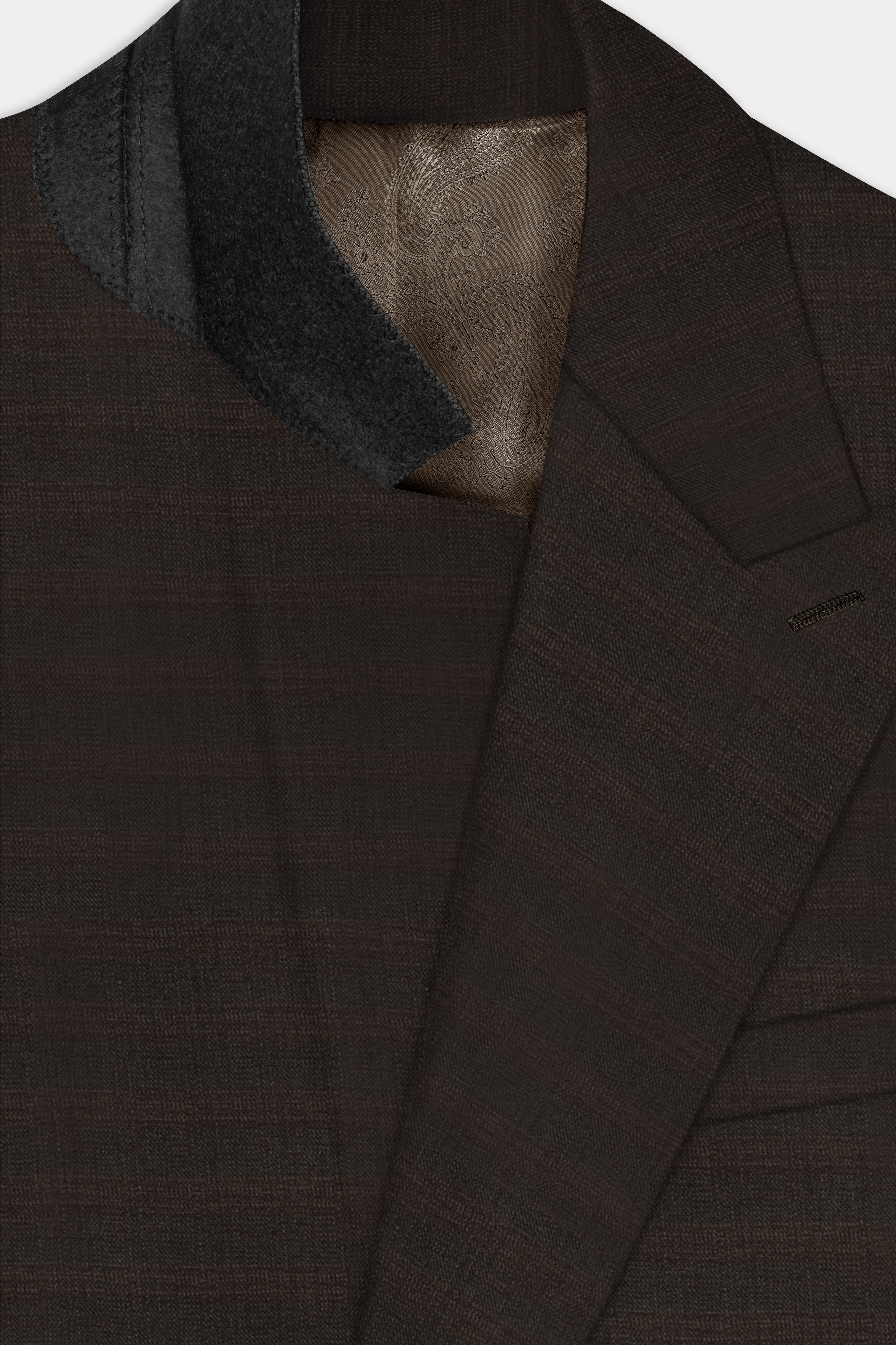 Piano Brown Textured Wool Rich Single Breasted Peak lapel Blazer