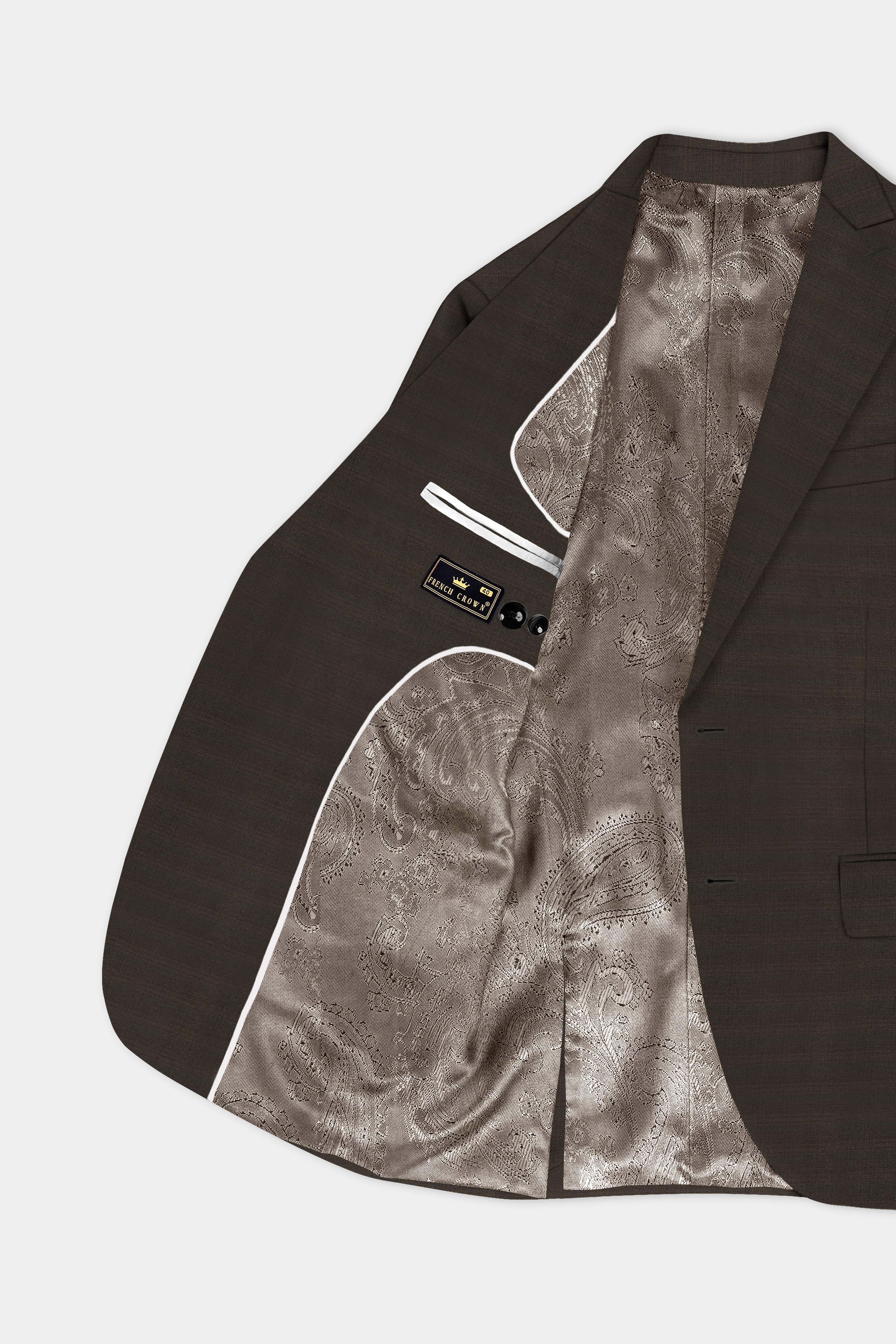 Piano Brown Textured Wool Rich Single Breasted Peak lapel Blazer