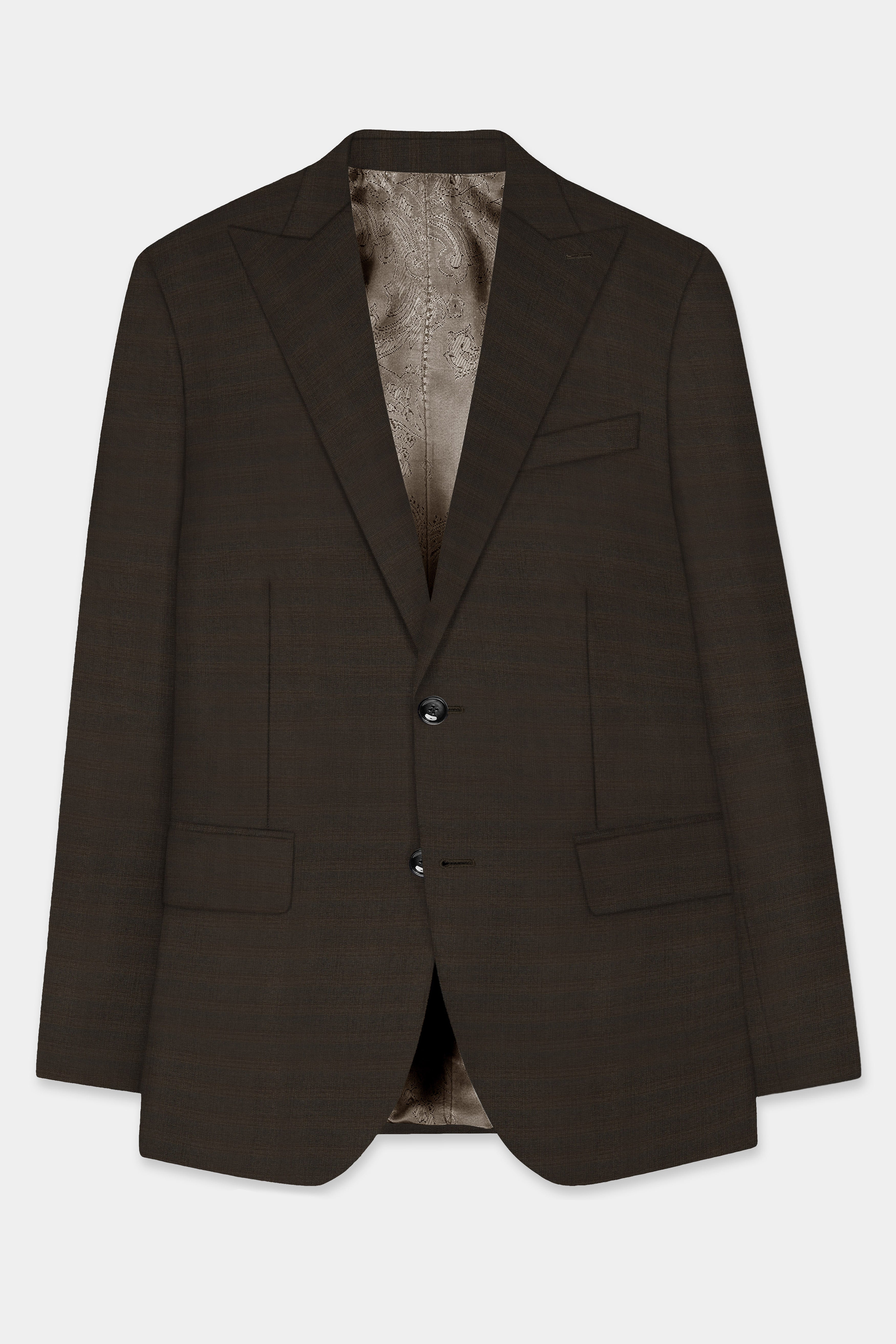 Piano Brown Textured Wool Rich Single Breasted Peak lapel Blazer