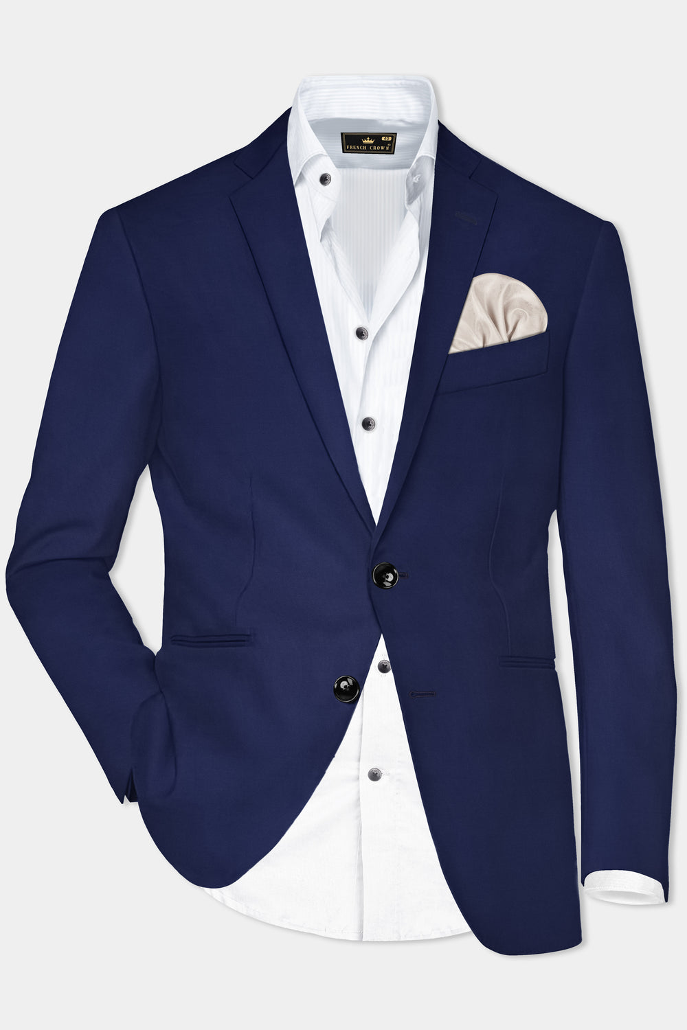 Jaguar Blue Textured Wool Rich Single Breasted Slim Lapel Blazer