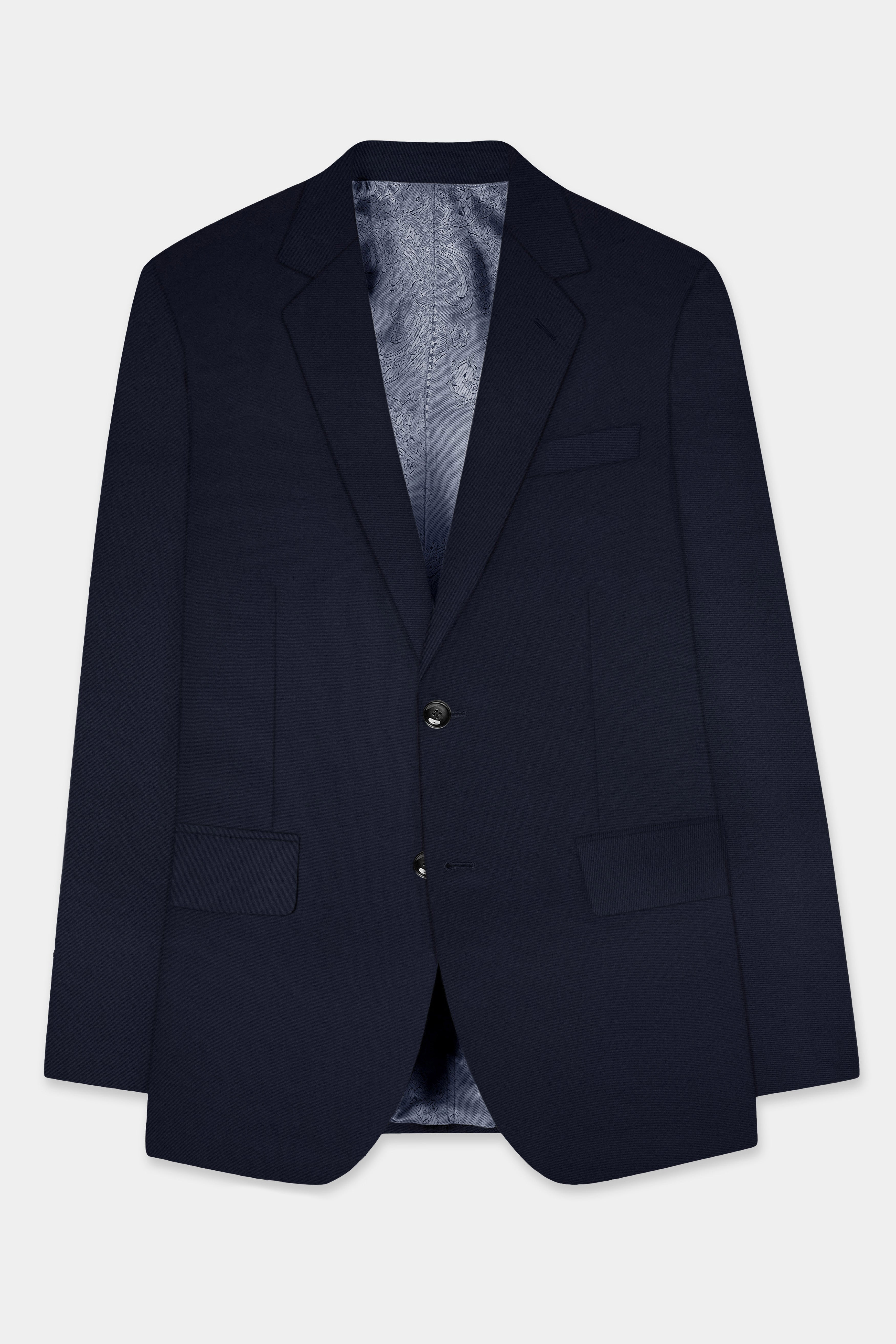 Pumice Blue Solid Wool Rich Single Breasted Slim Lapel Blazer