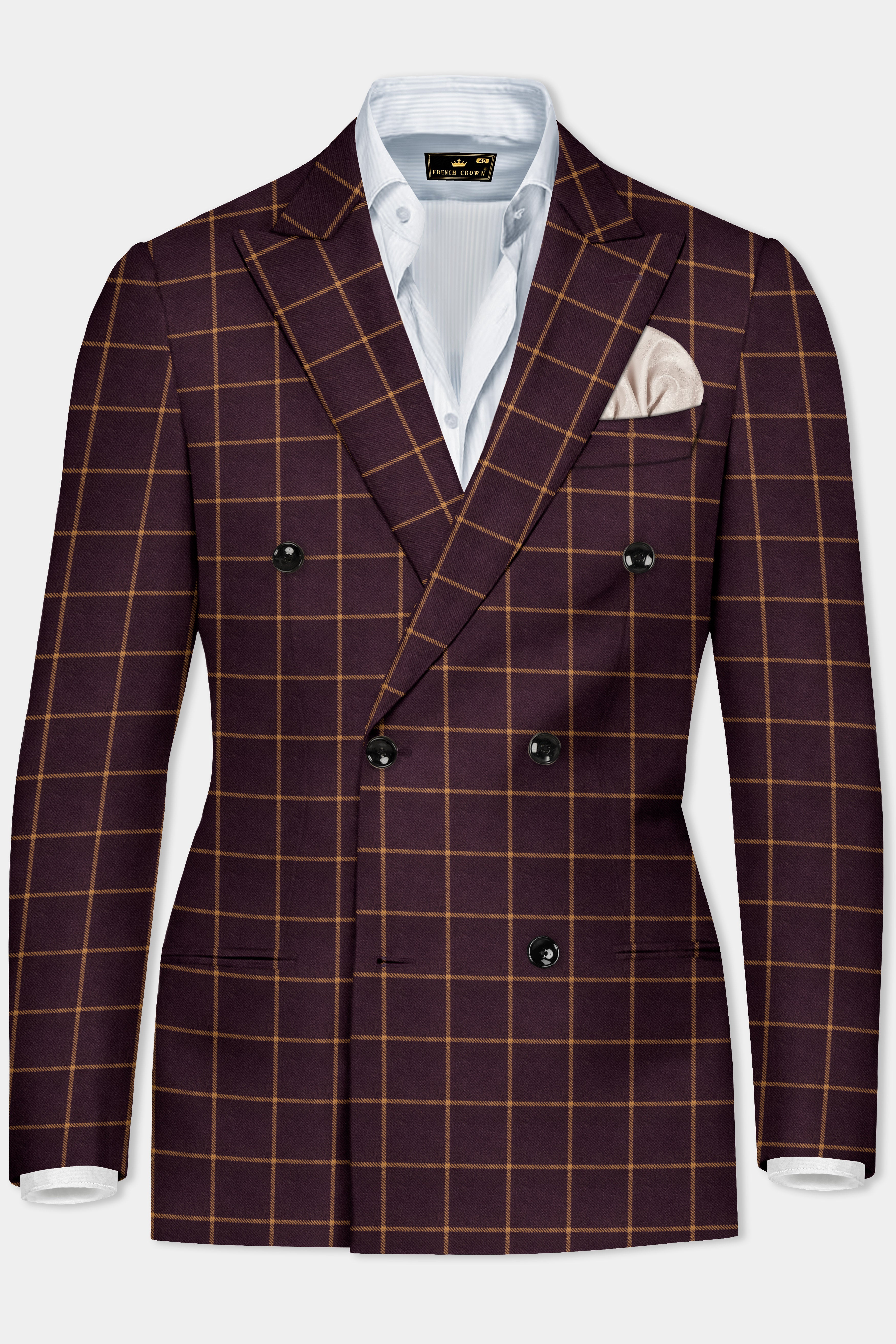 Zambezi Wine windowpane Tweed Double Breasted Blazer