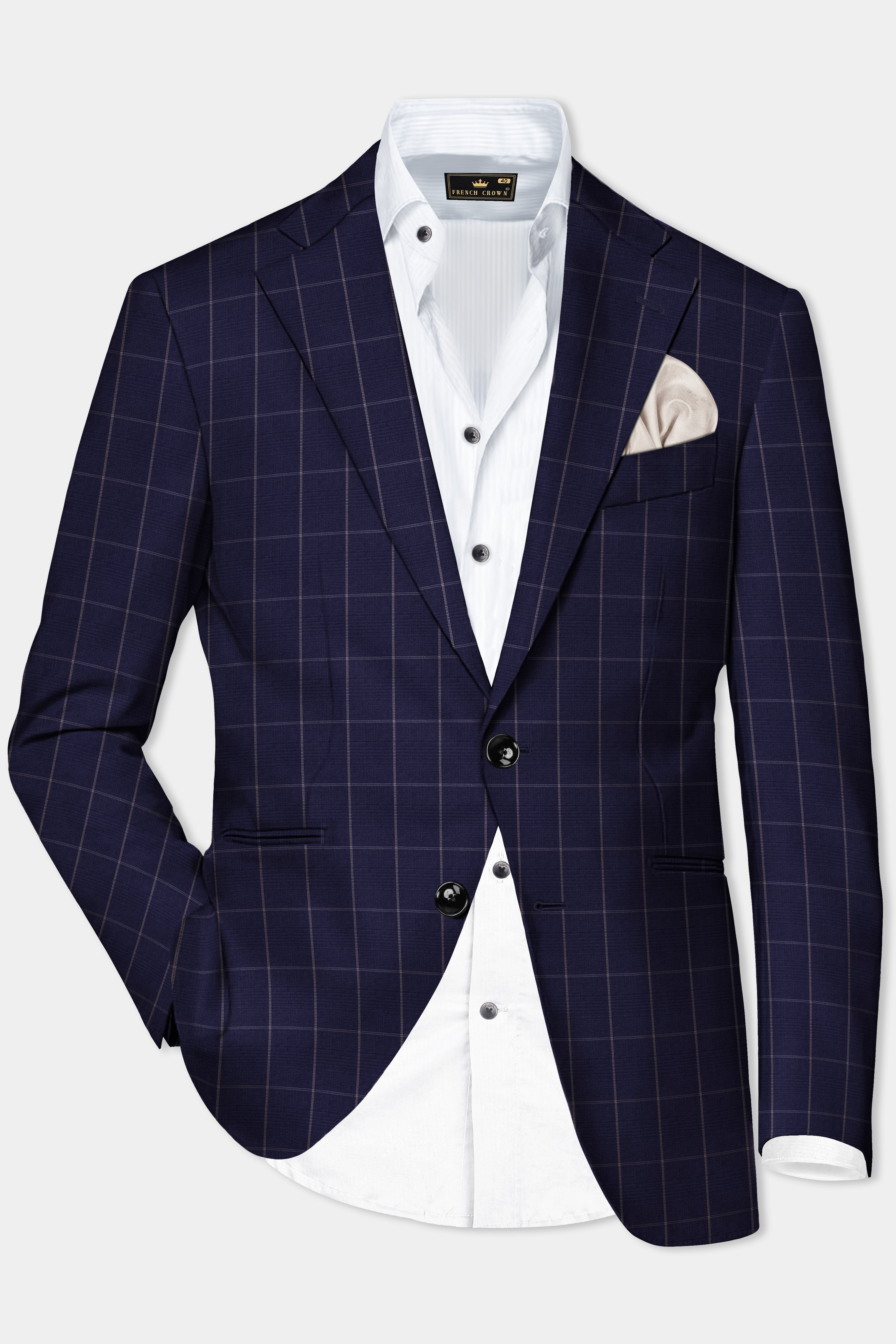 Admiral Blue Windowpane Wool Rich Single Breasted Blazer