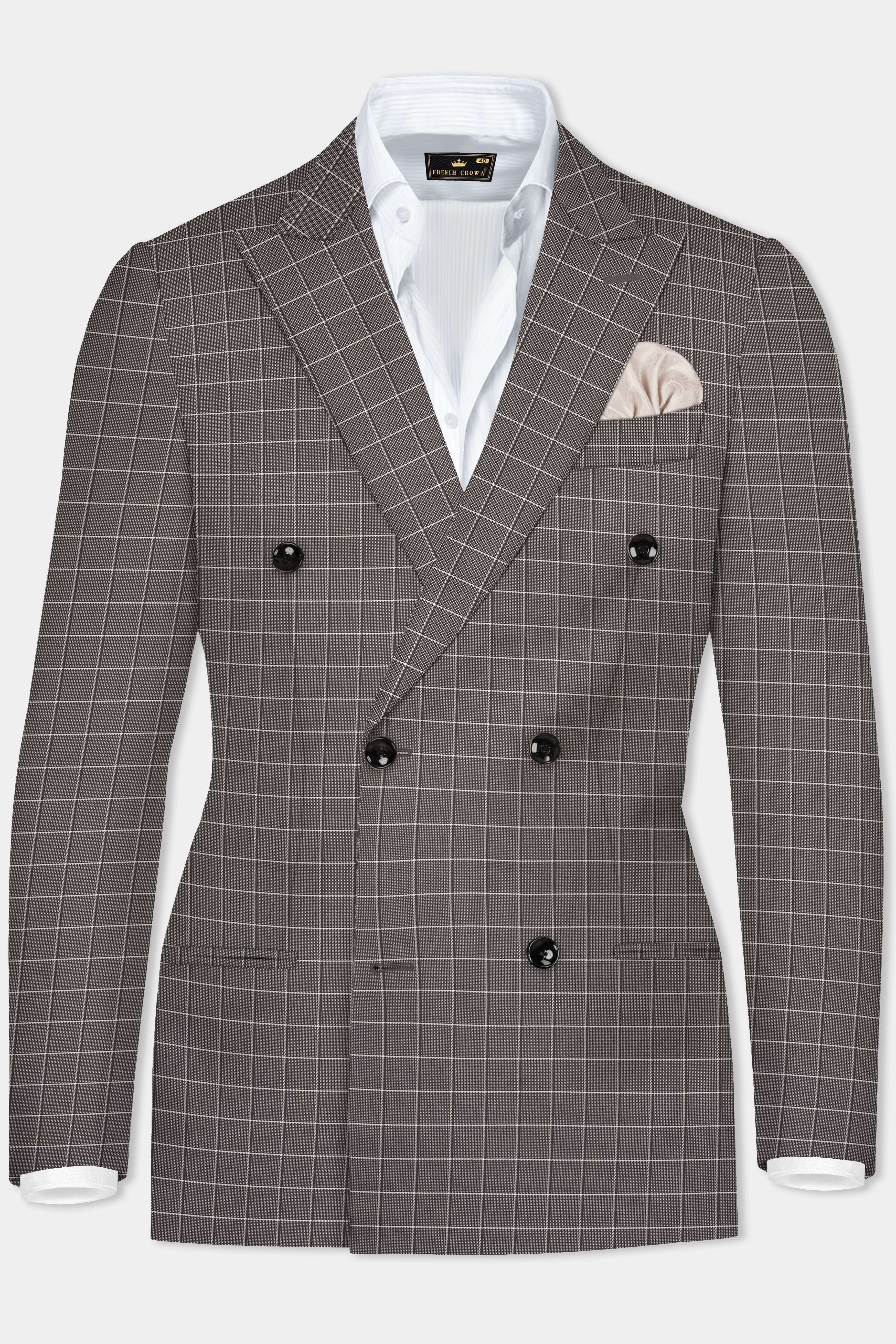 Friar Gray Plaid Wool Rich Double Breasted Blazer