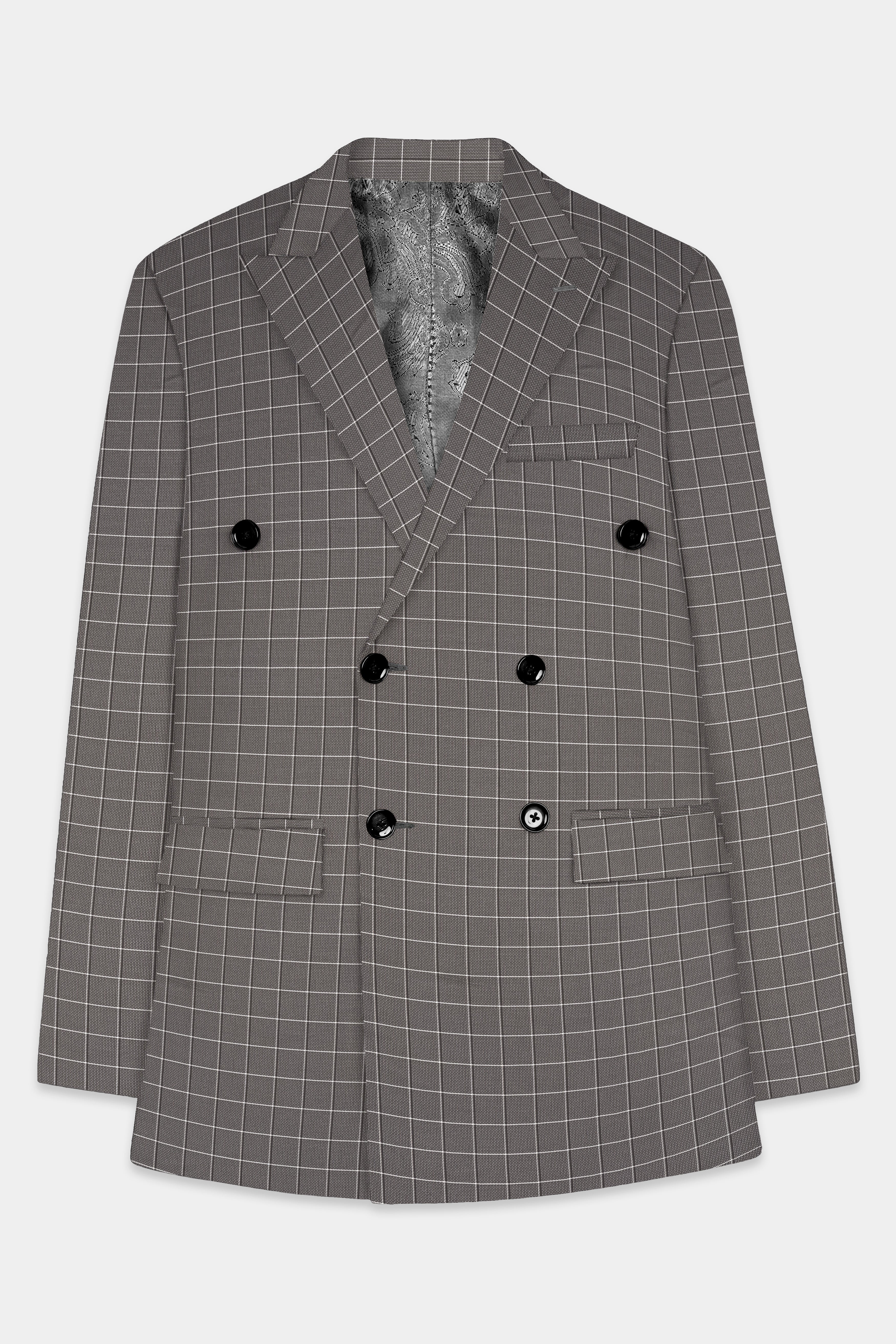 Friar Gray Plaid Wool Rich Double Breasted Blazer