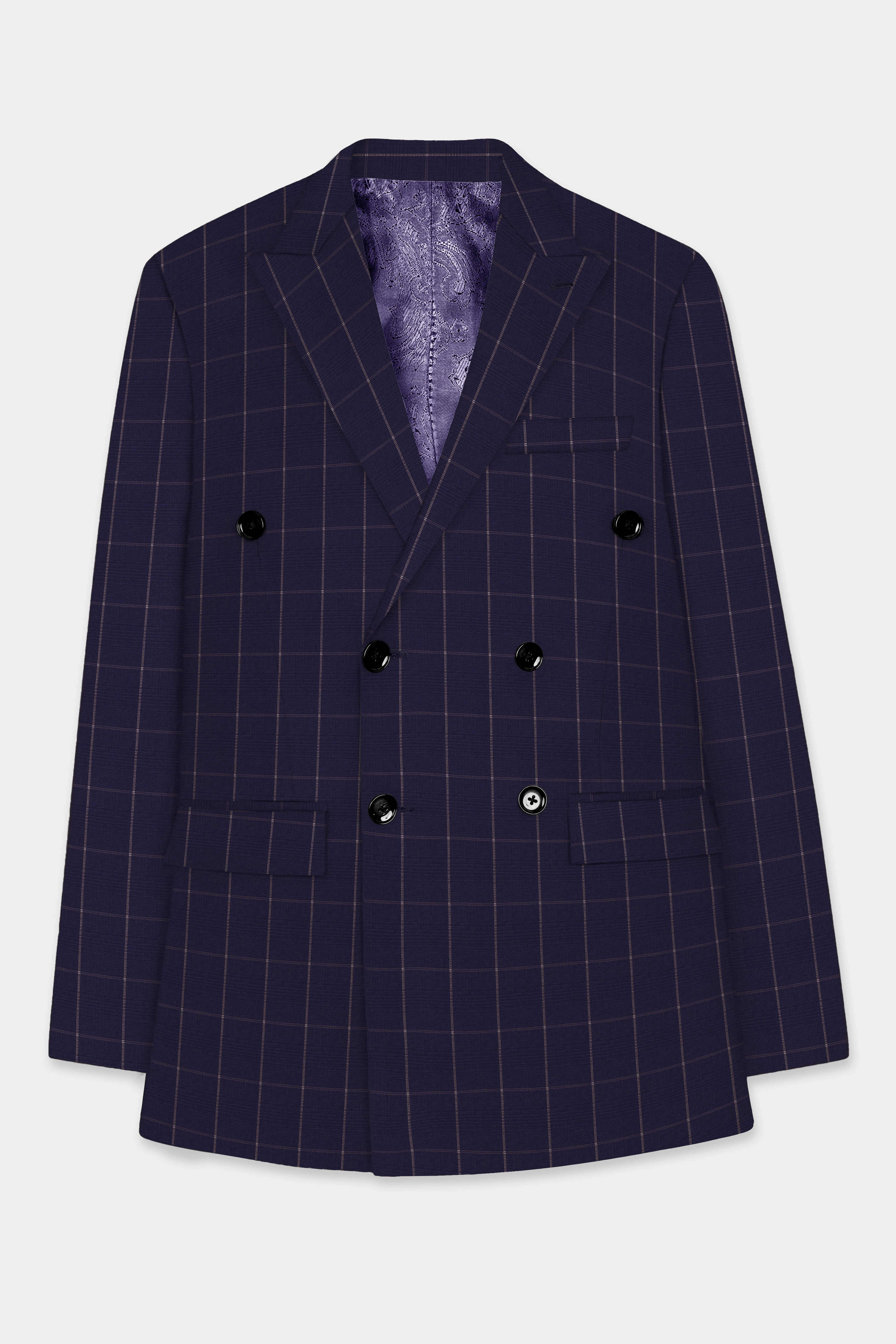 Admiral Blue Windowpane Wool Rich Double Breasted Blazer