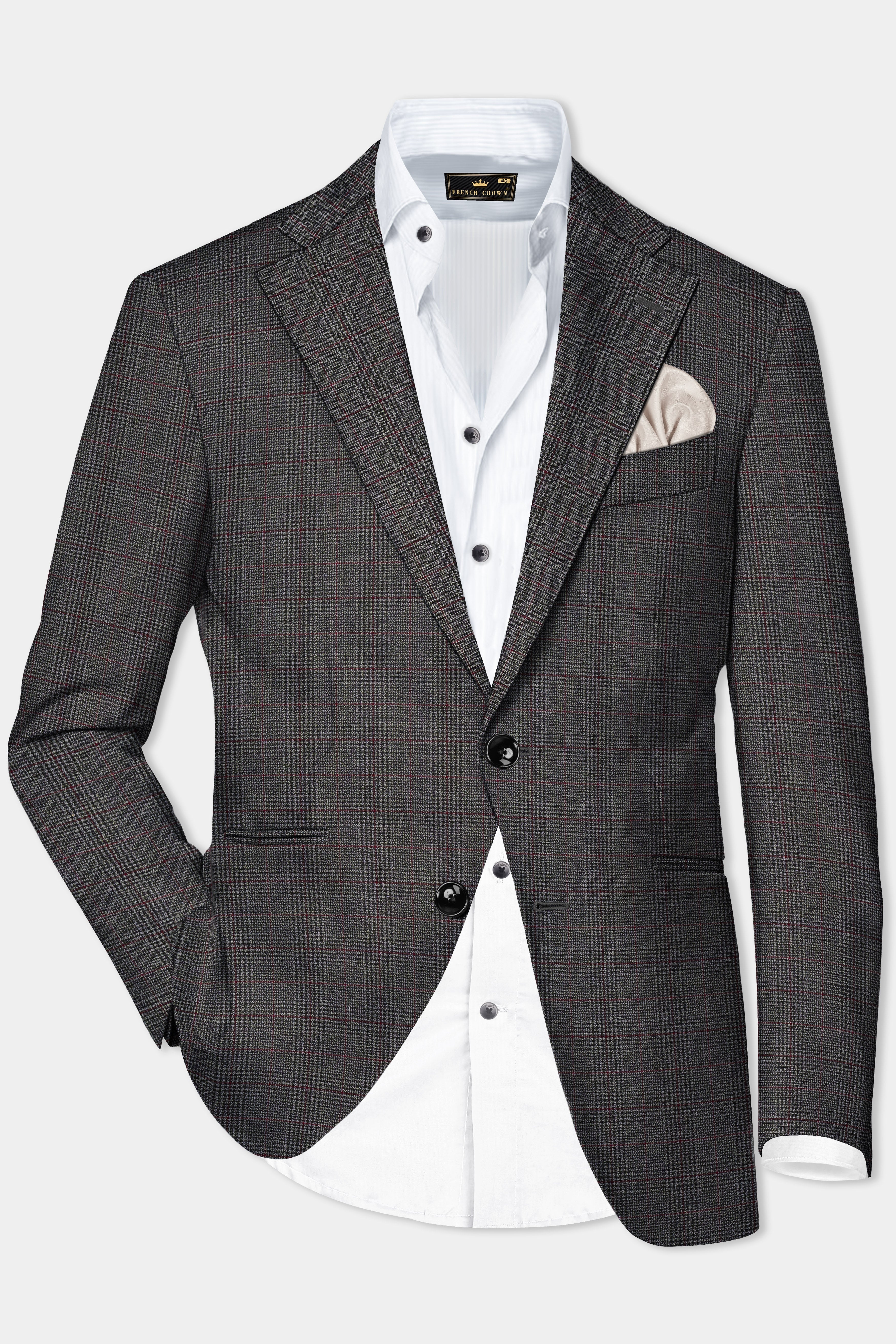 Iridium Gray Plaid Wool Rich Single Breasted Blazer