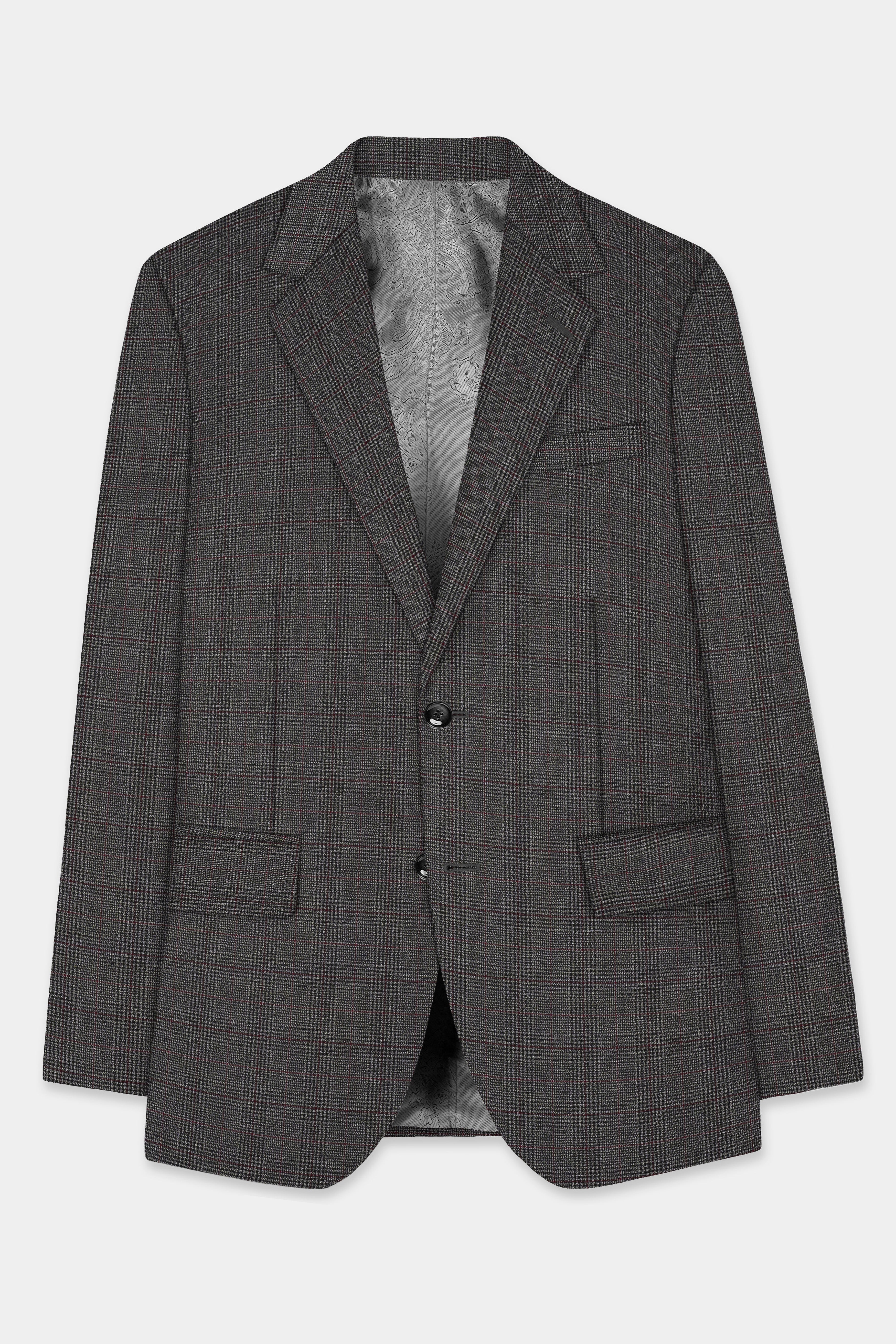 Iridium Gray Plaid Wool Rich Single Breasted Blazer