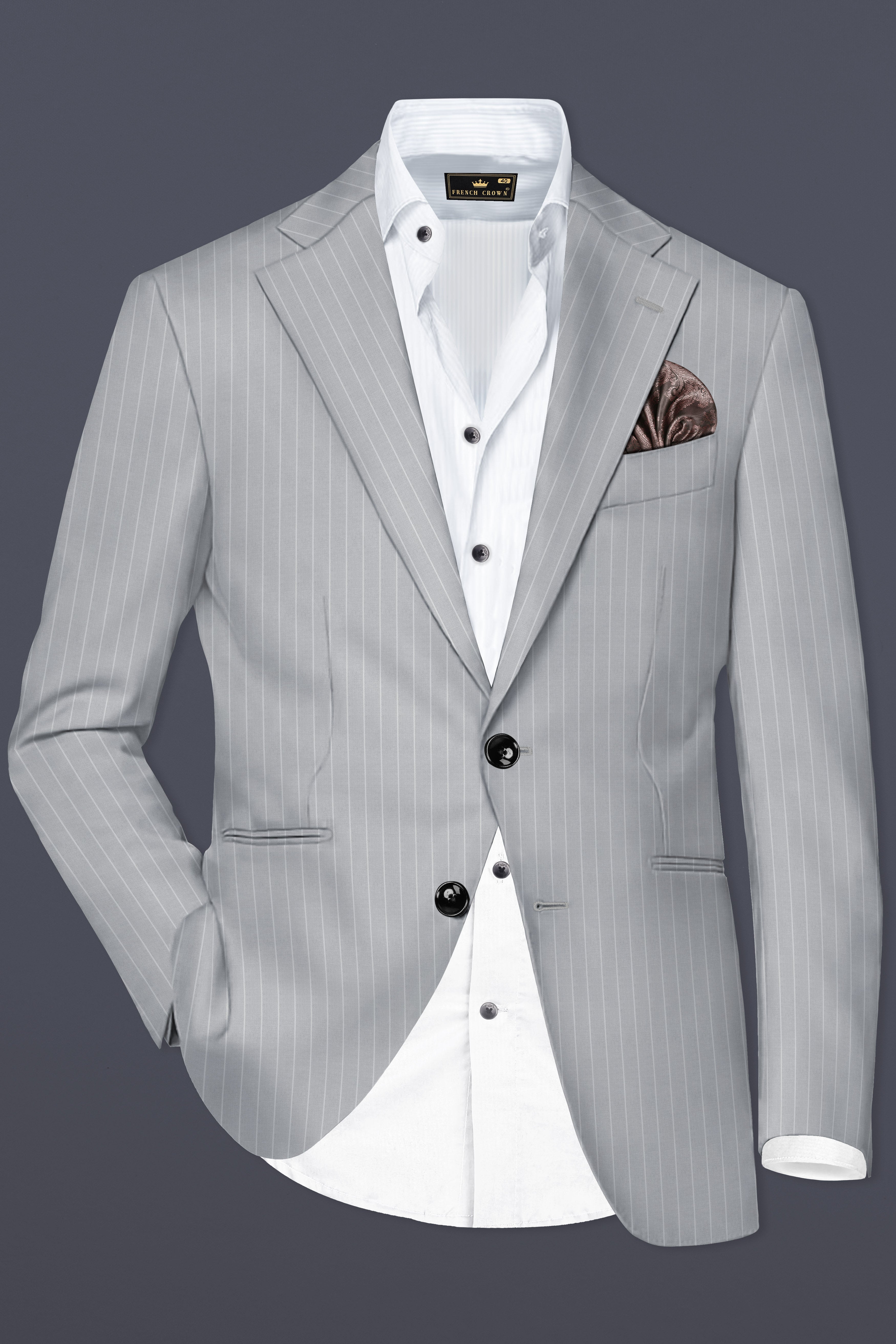 Mercury Gray Stripes Wool Rich Single Breasted Blazer