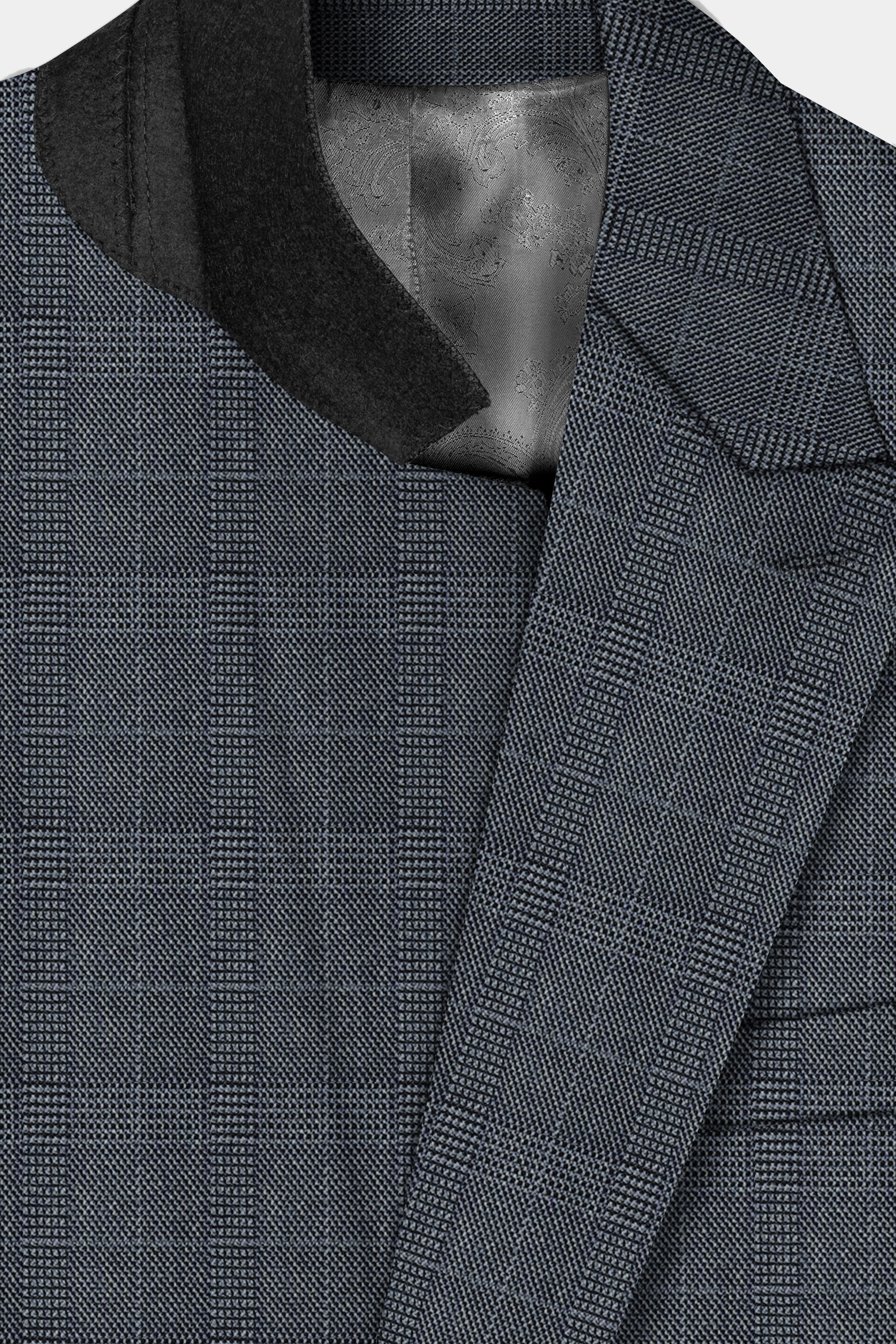 Trout Gray Windowpane Wool Rich Double Breasted Blazer