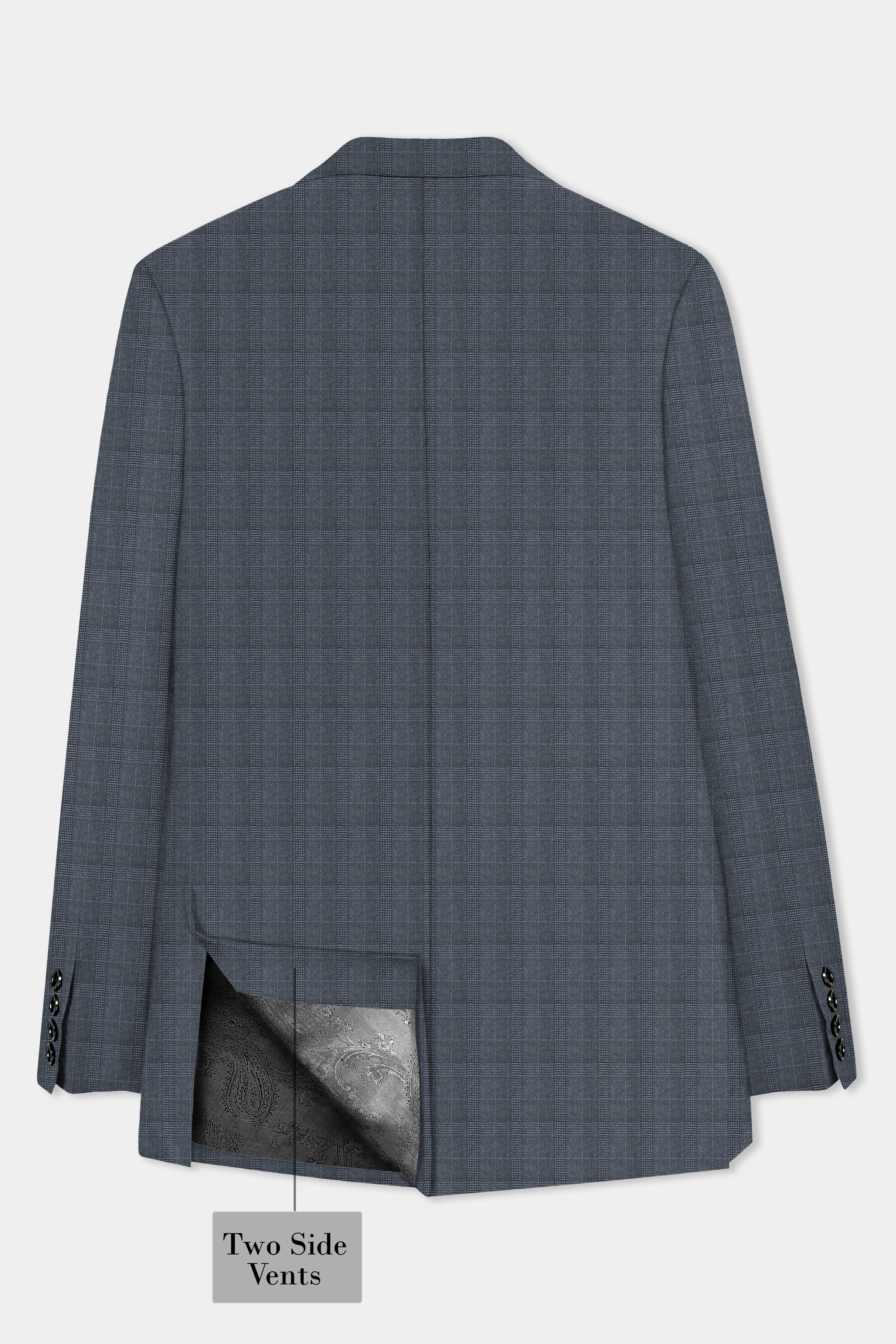 Trout Gray Windowpane Wool Rich Double Breasted Blazer