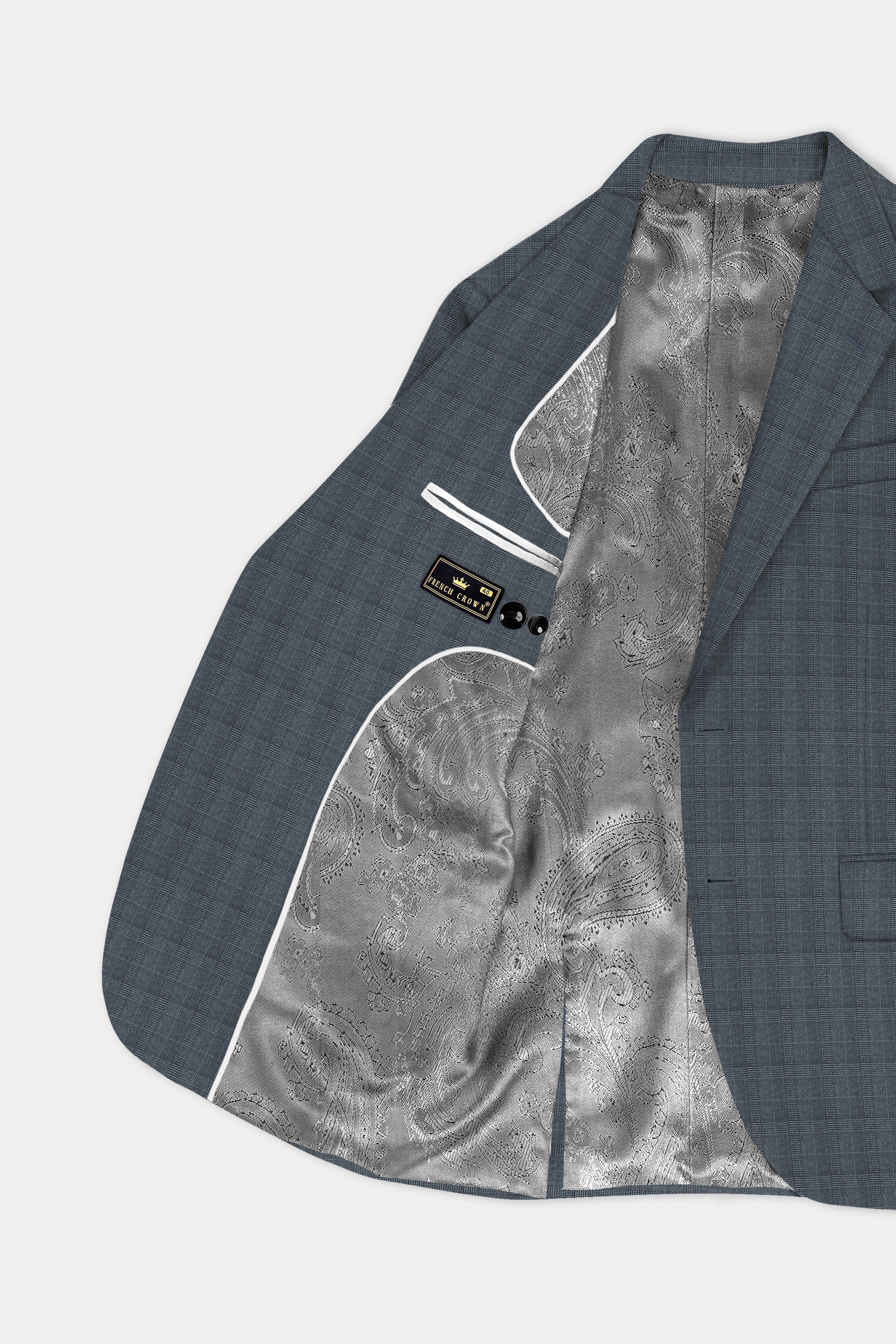 Trout Gray Windowpane Wool Rich Single Breasted Blazer