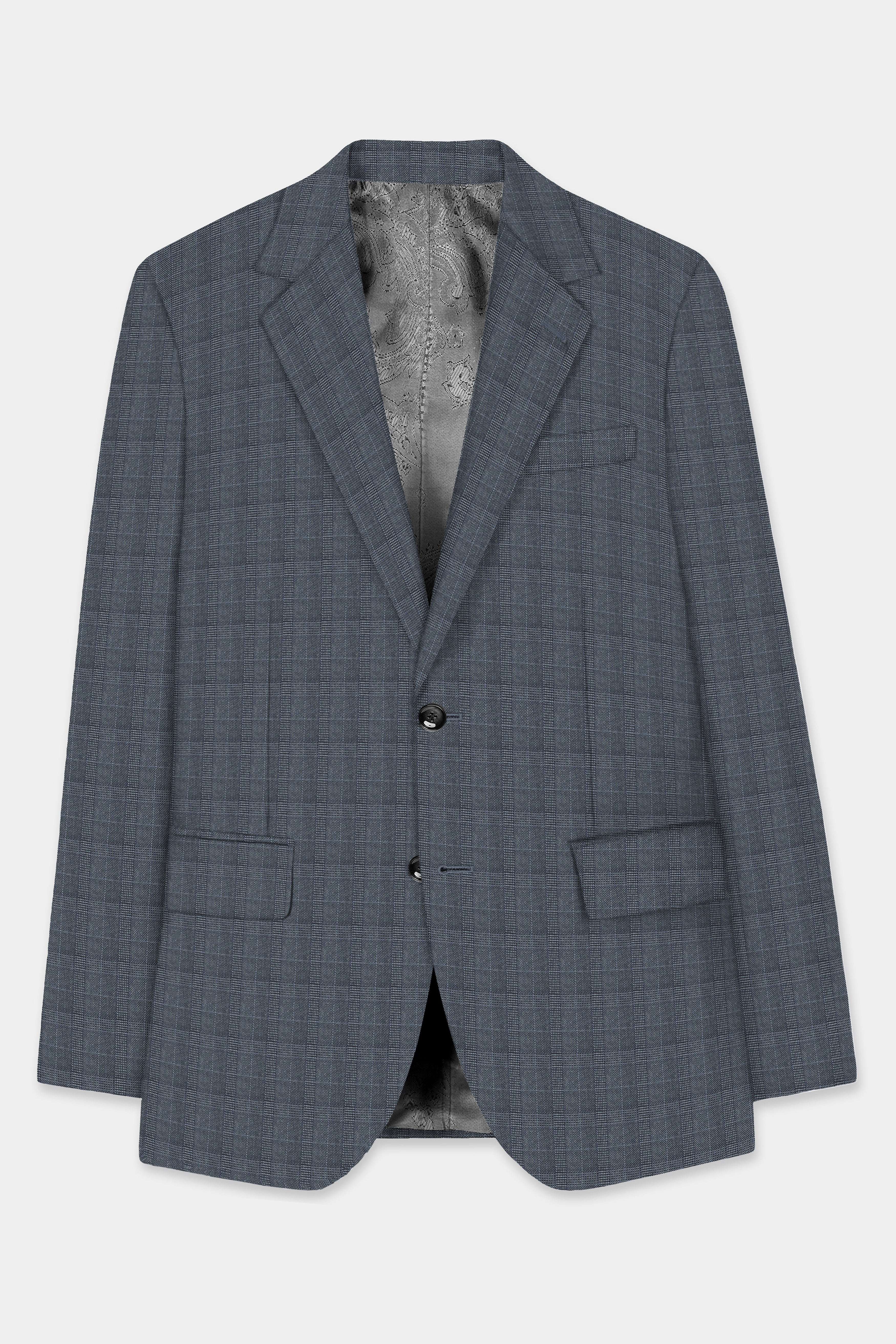 Trout Gray Windowpane Wool Rich Single Breasted Blazer