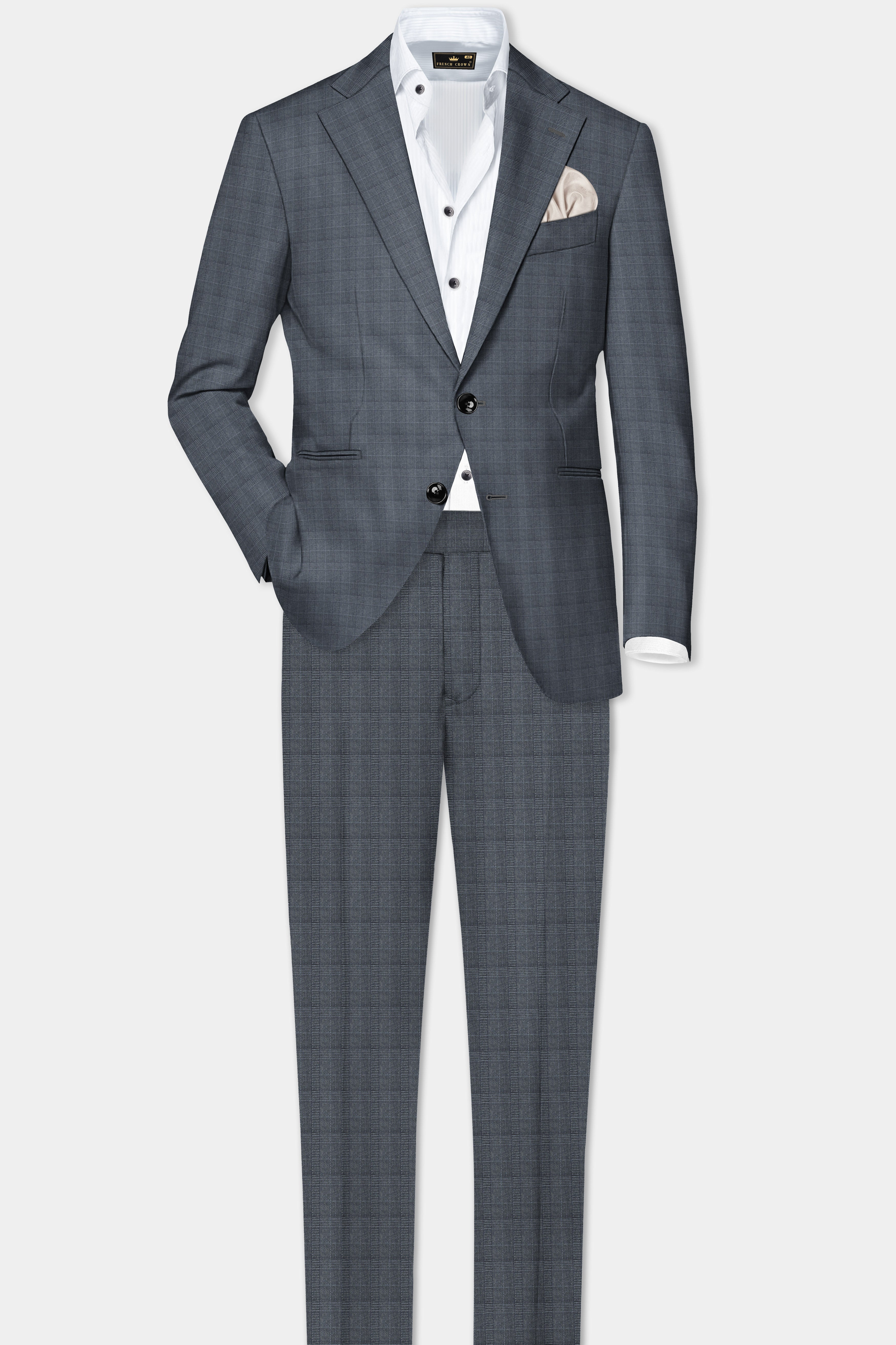 Trout Gray Windowpane Wool Rich Single Breasted Blazer