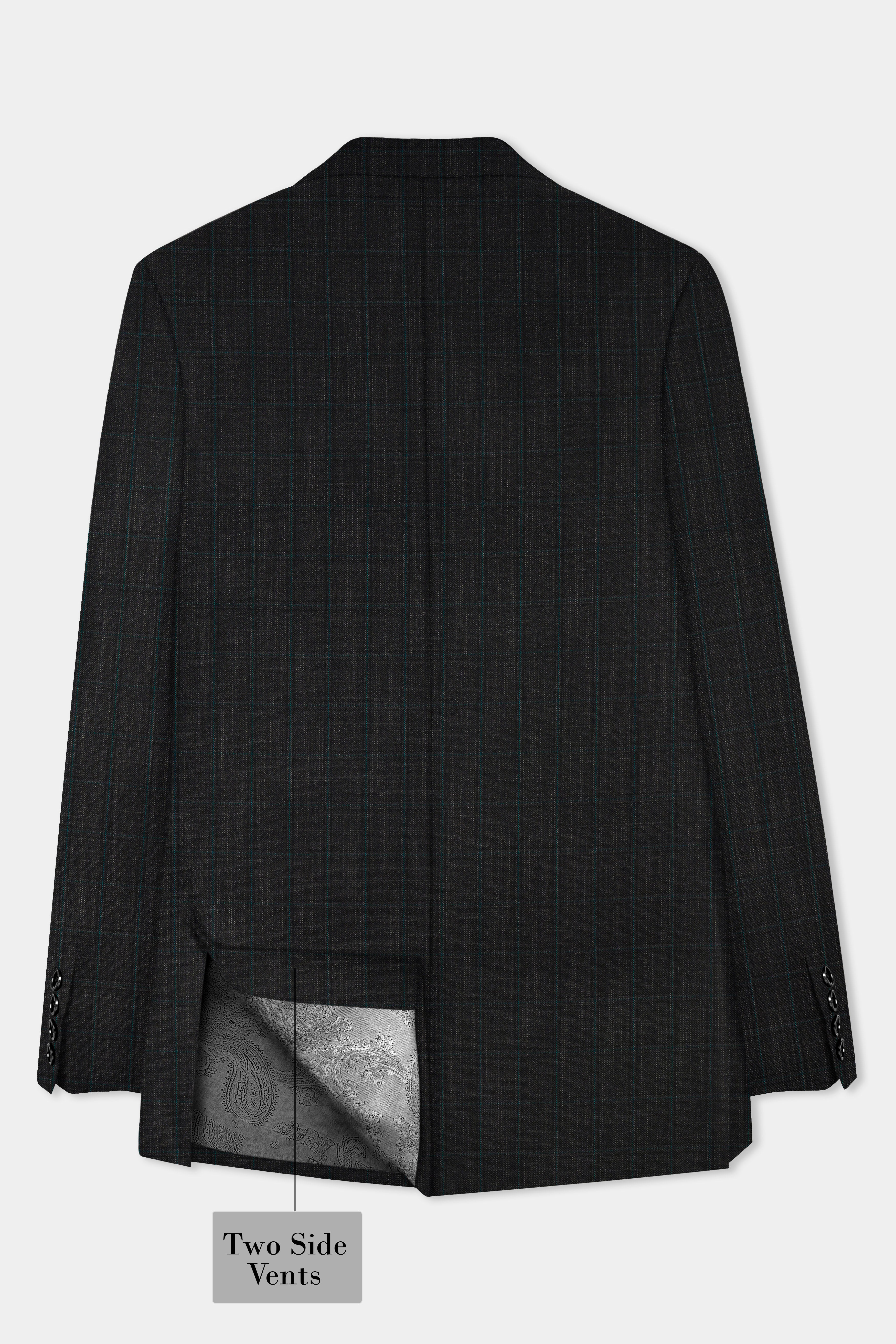 Charcoal Gray Plaid Wool Rich Single Breasted Blazer