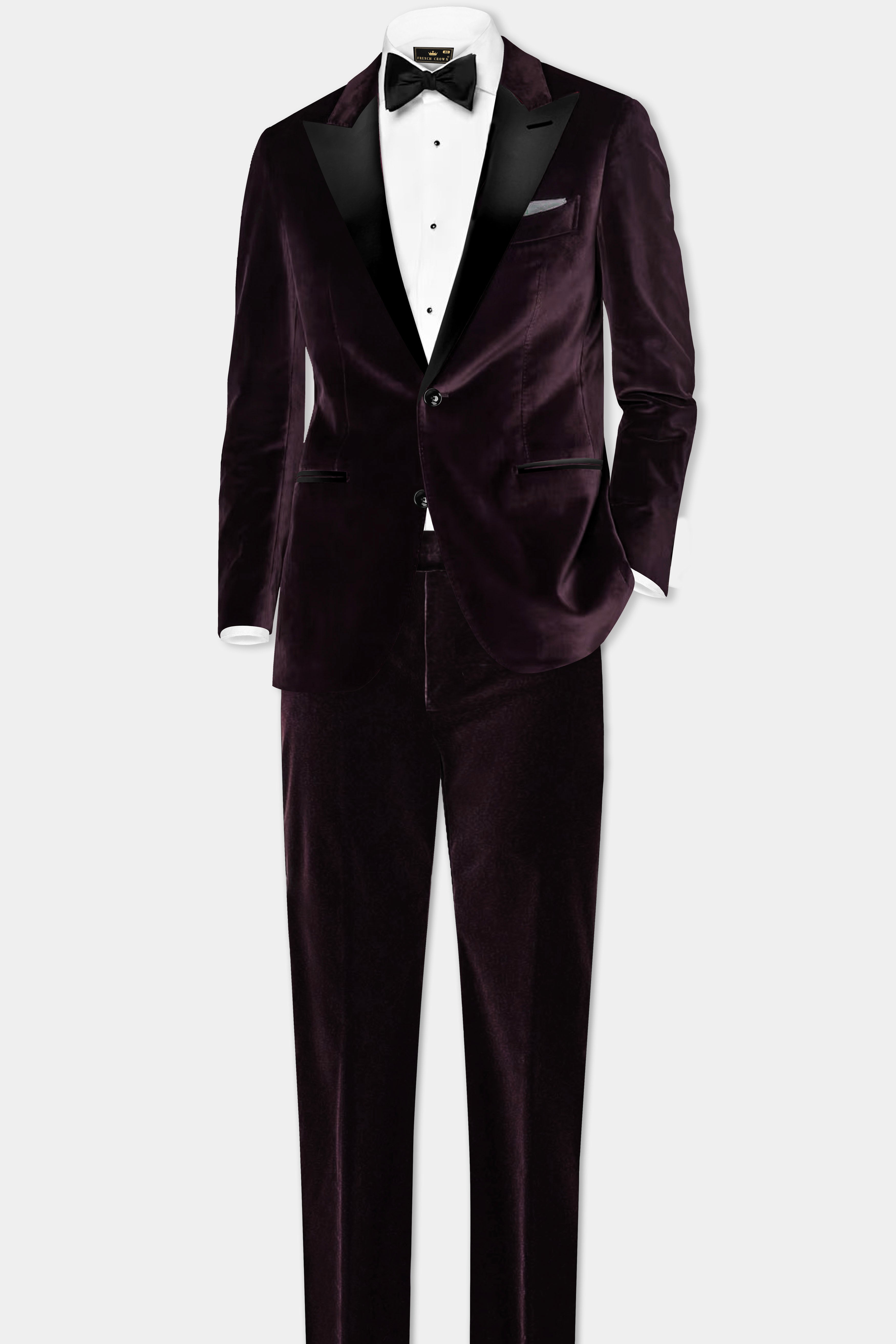 Carmine Lux-Zambezi Maroon Velvet Peak Collar Tuxedo Blazer