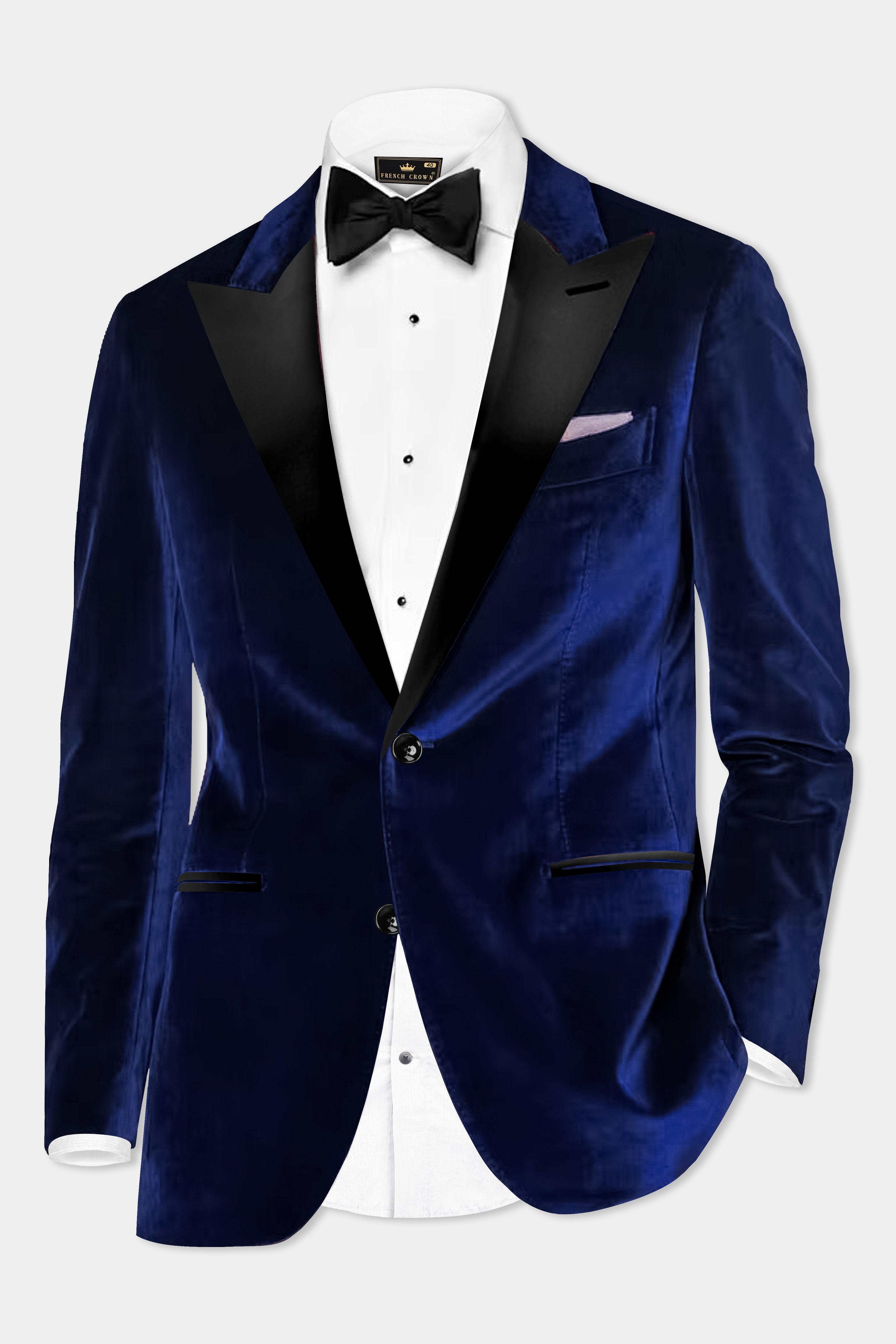 Oceanic Glam-Trout Blue Velvet Peak Collar Tuxedo Blazer