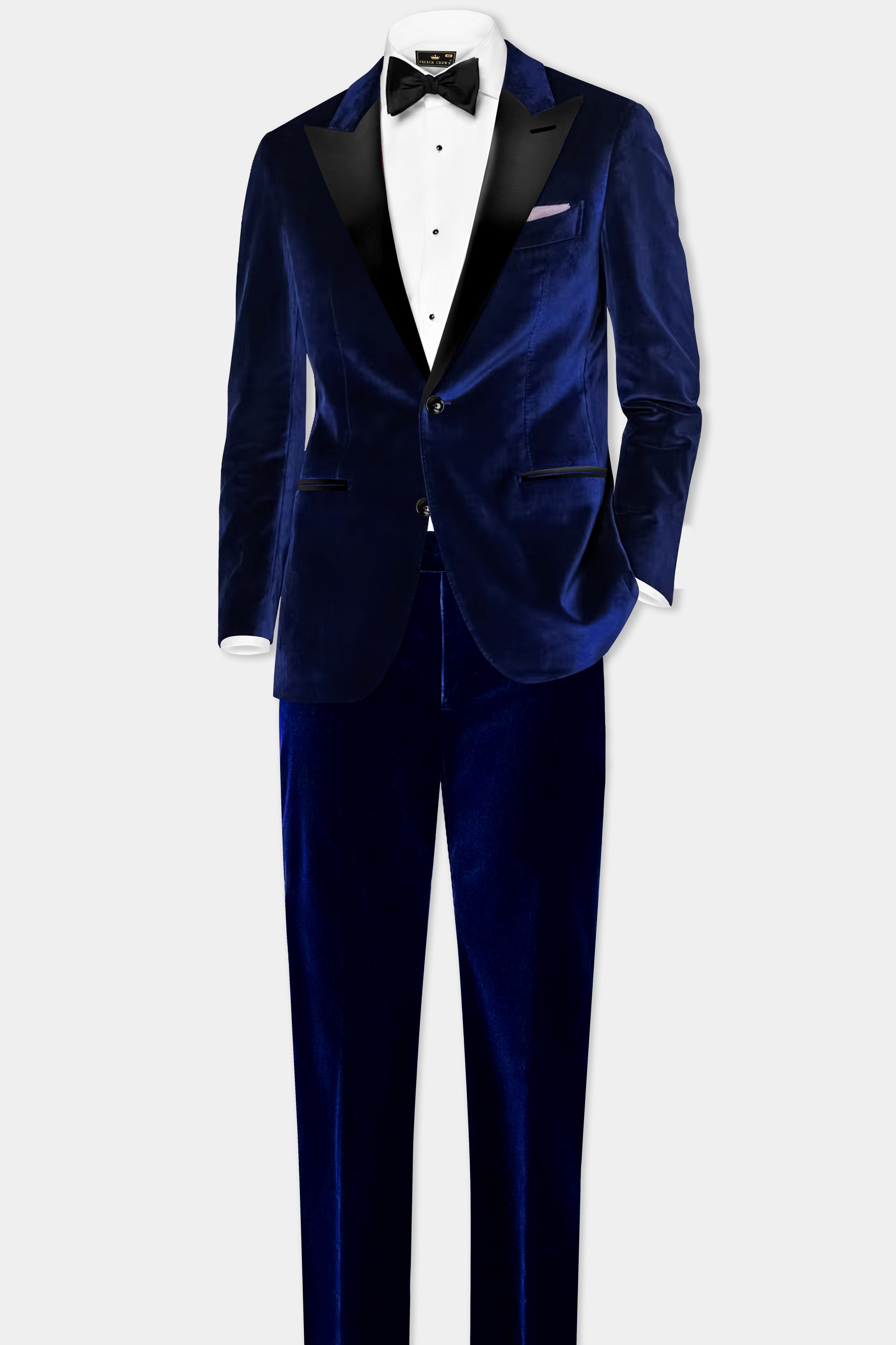 Oceanic Glam-Trout Blue Velvet Peak Collar Tuxedo Blazer