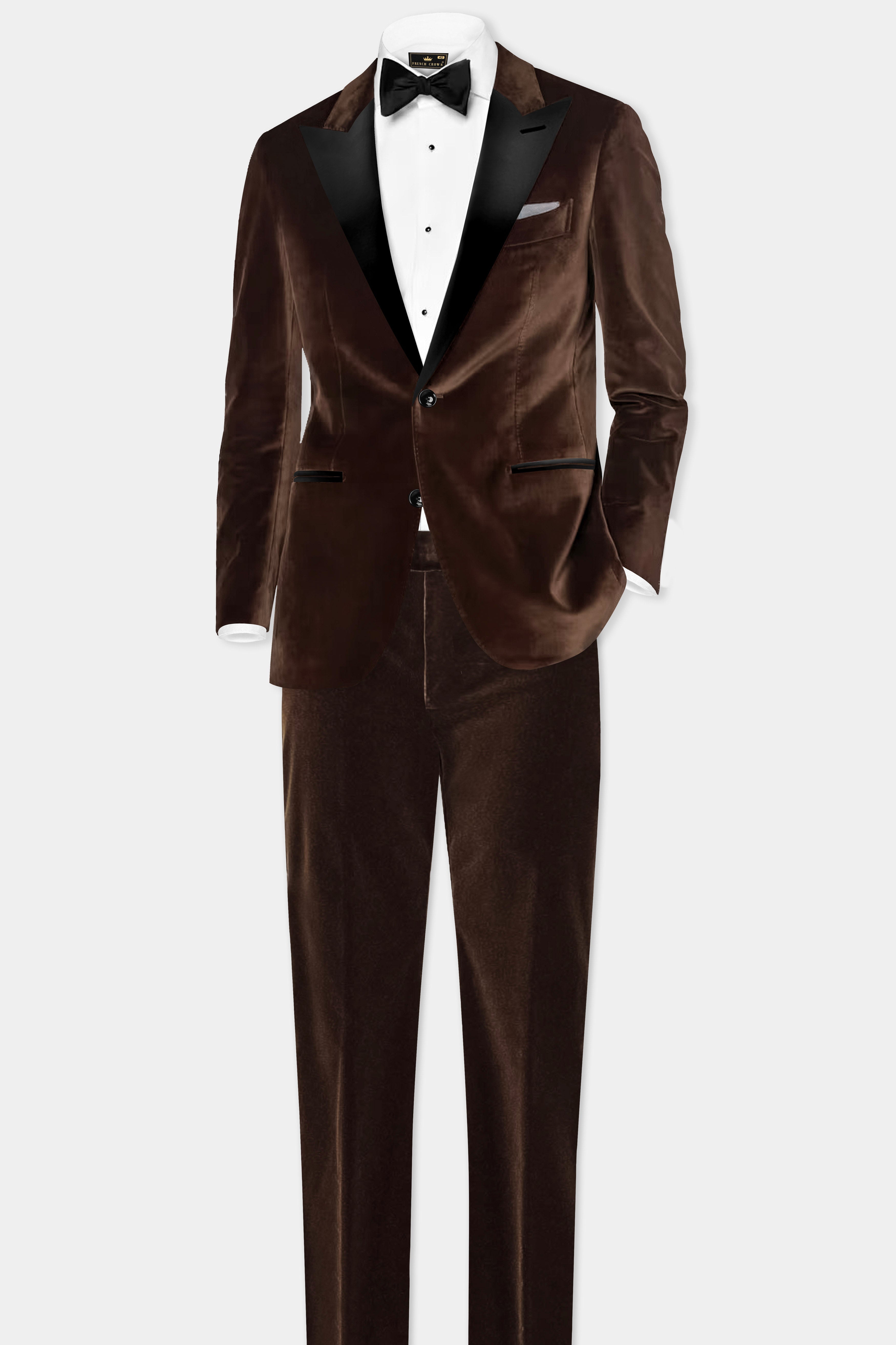 Bronze Eclipse-Brown Velvet Peak Lapel Tuxedo Blazer