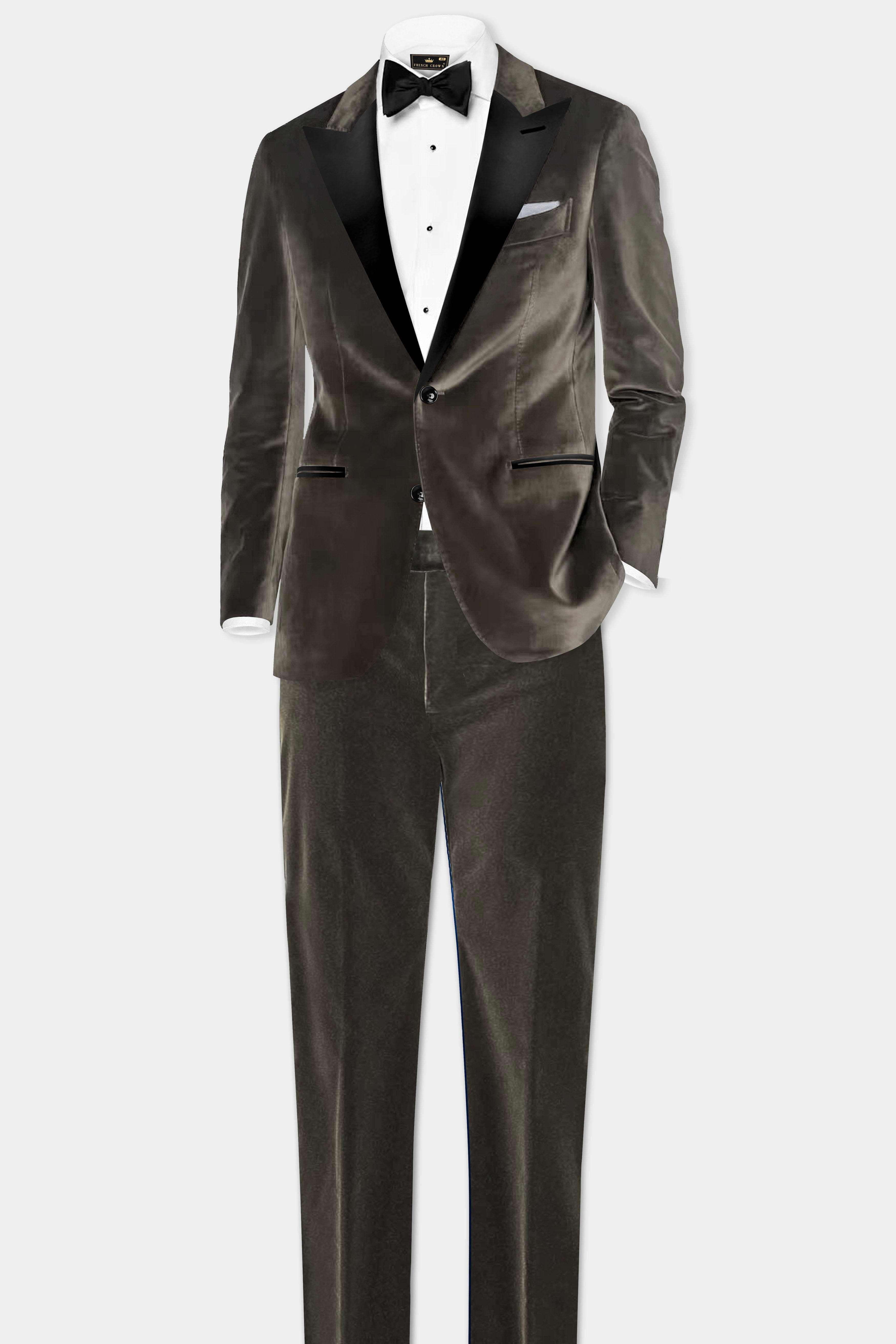 Bronze Elegance-Bistre Brown Velvet Peak Lapel Tuxedo Blazer