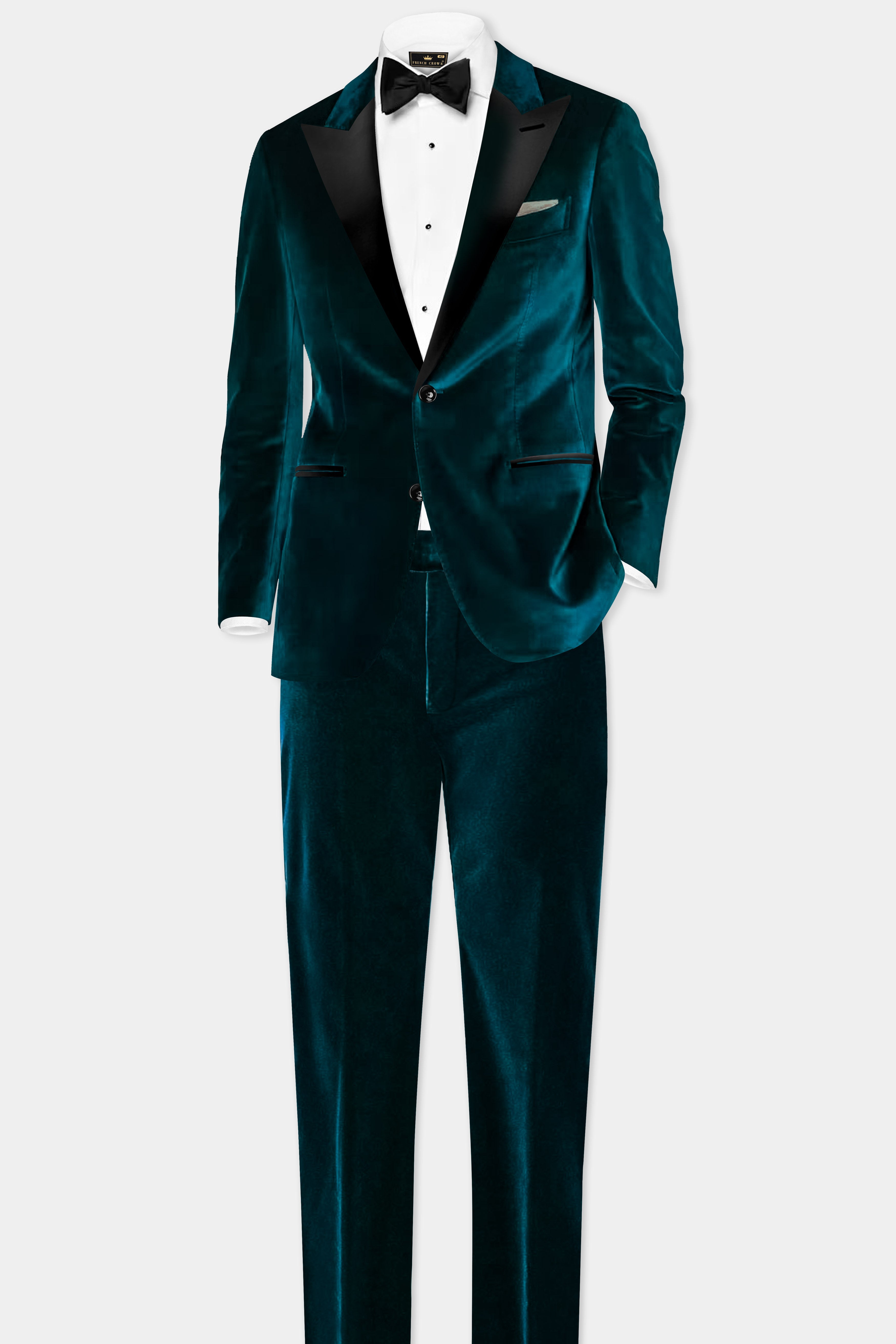 Forest Regal-Daintree Green Velvet Peak Collar Tuxedo Blazer