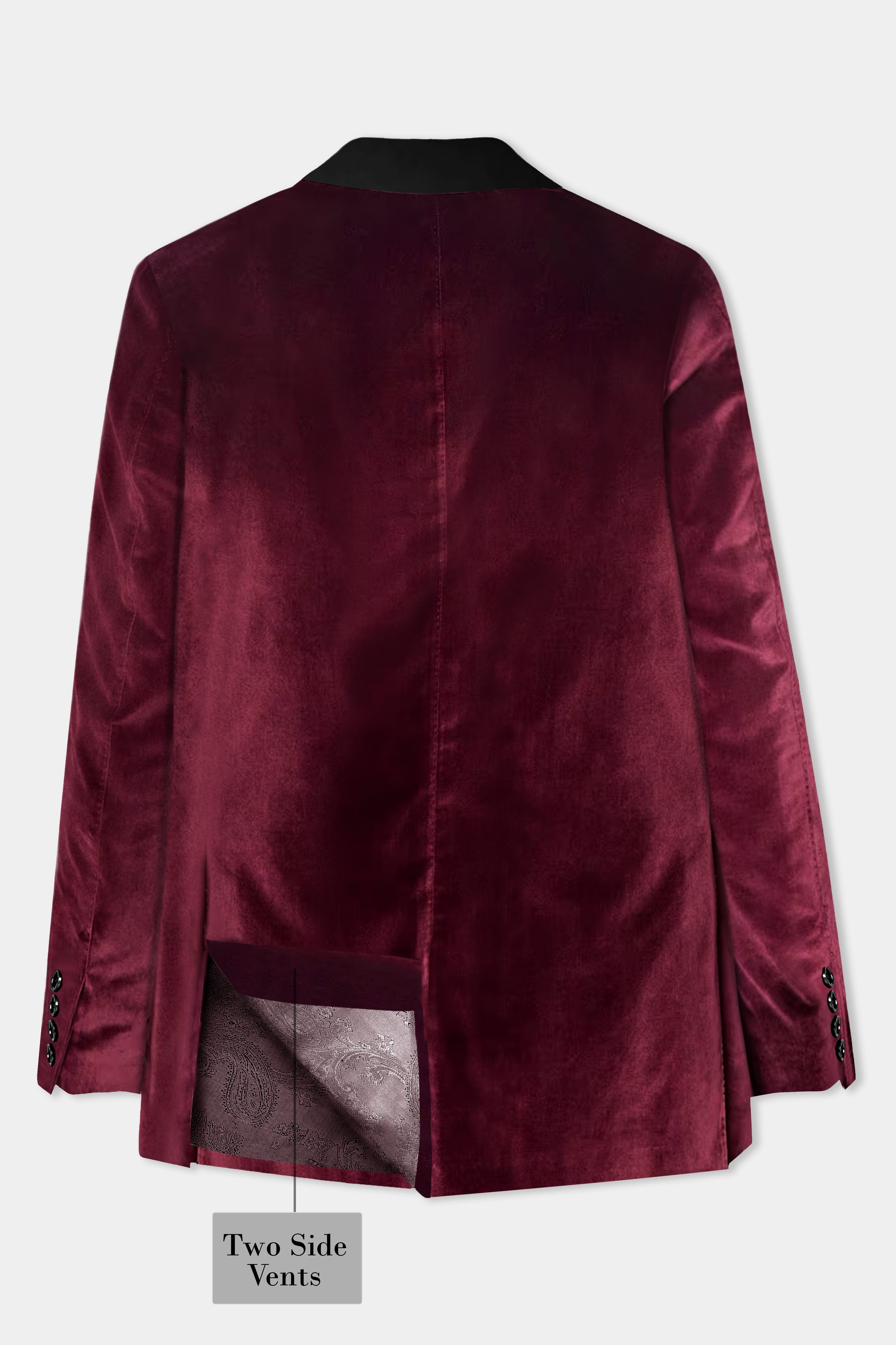 Crimson Opulence-Aubergine Red Velvet Peak Collar Tuxedo Blazer