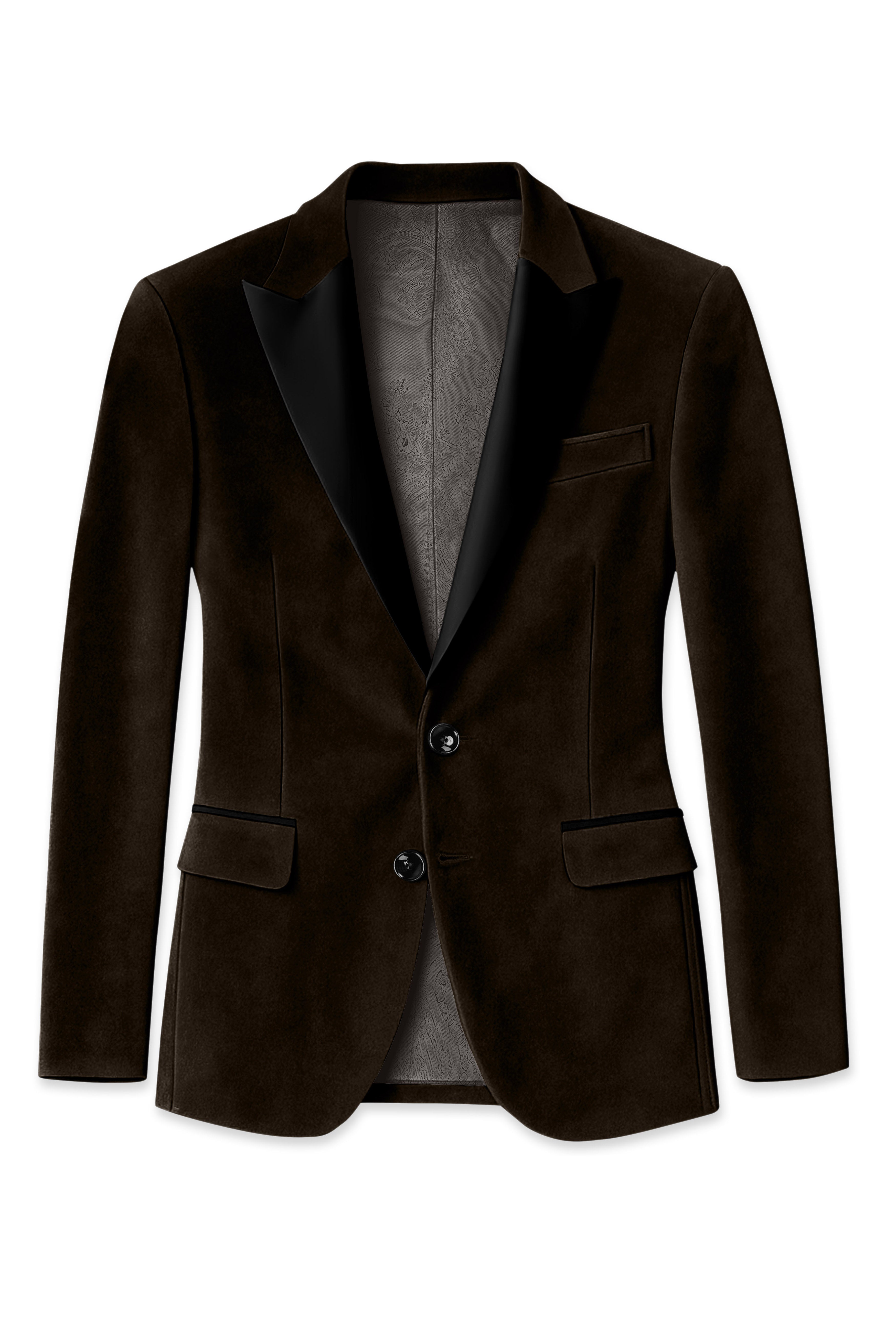 Espresso Elegance-Coffee Bean Velvet Peak Lapel Tuxedo Blazer