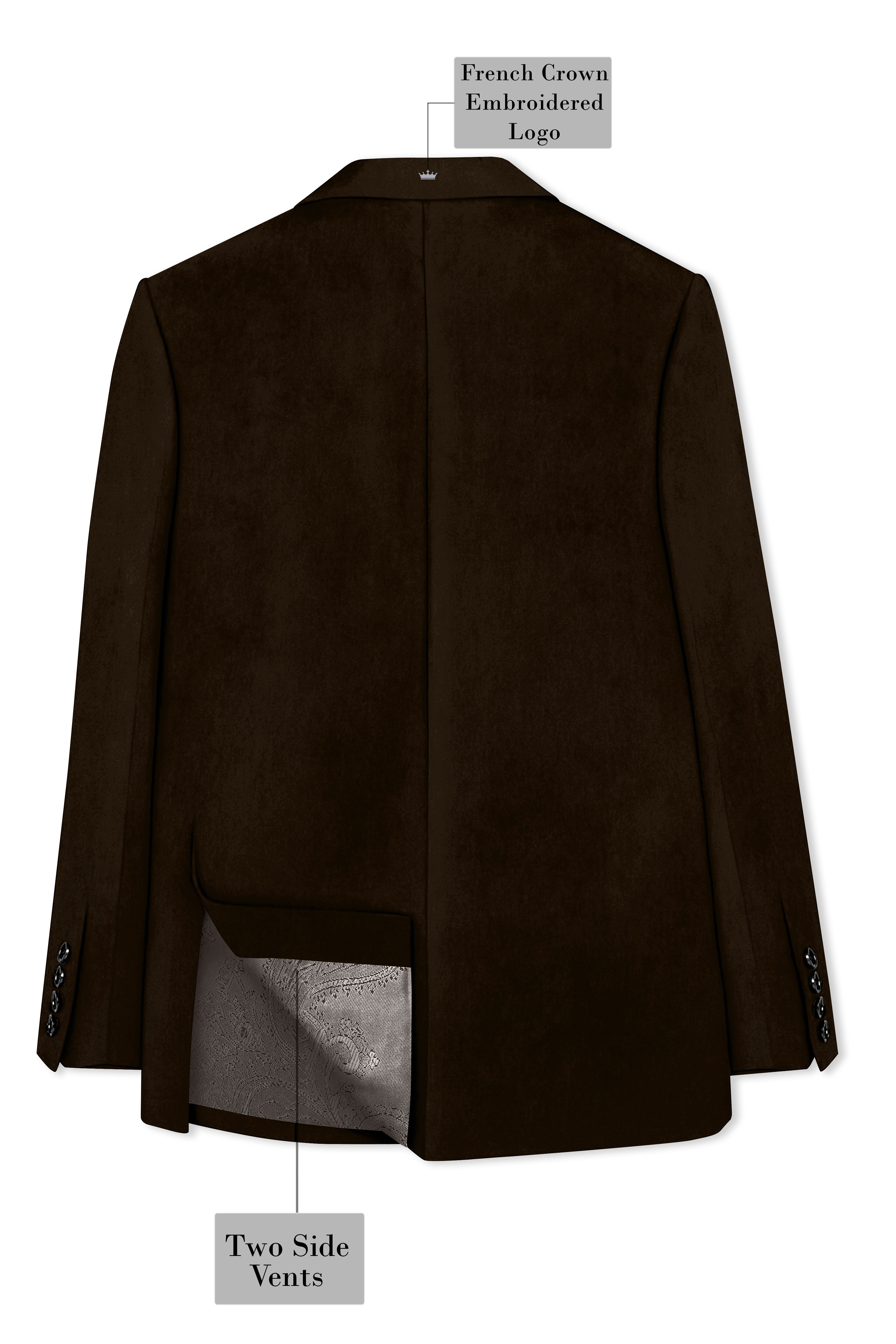 Espresso Elegance-Coffee Bean Velvet Peak Lapel Tuxedo Blazer