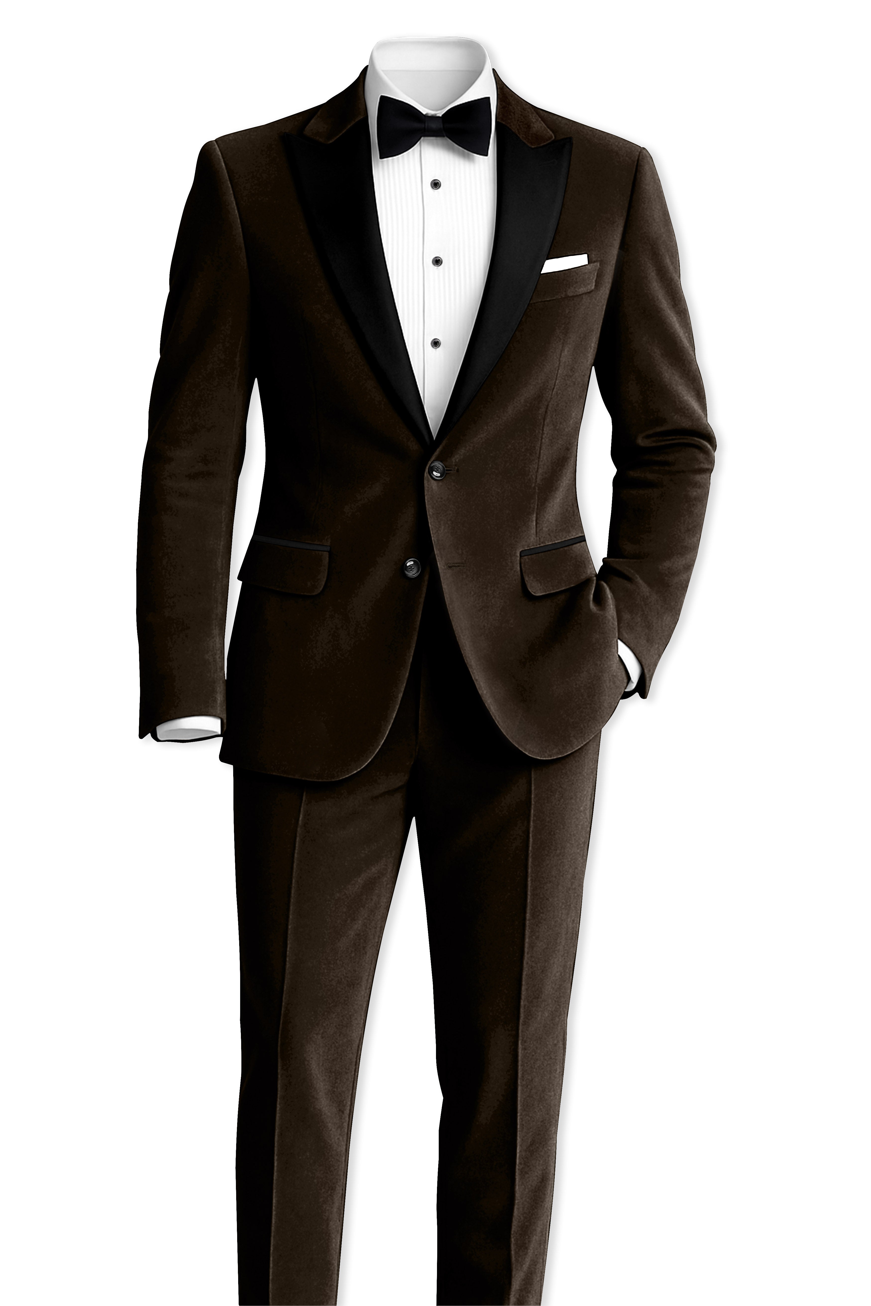 Espresso Elegance-Coffee Bean Velvet Peak Lapel Tuxedo Blazer