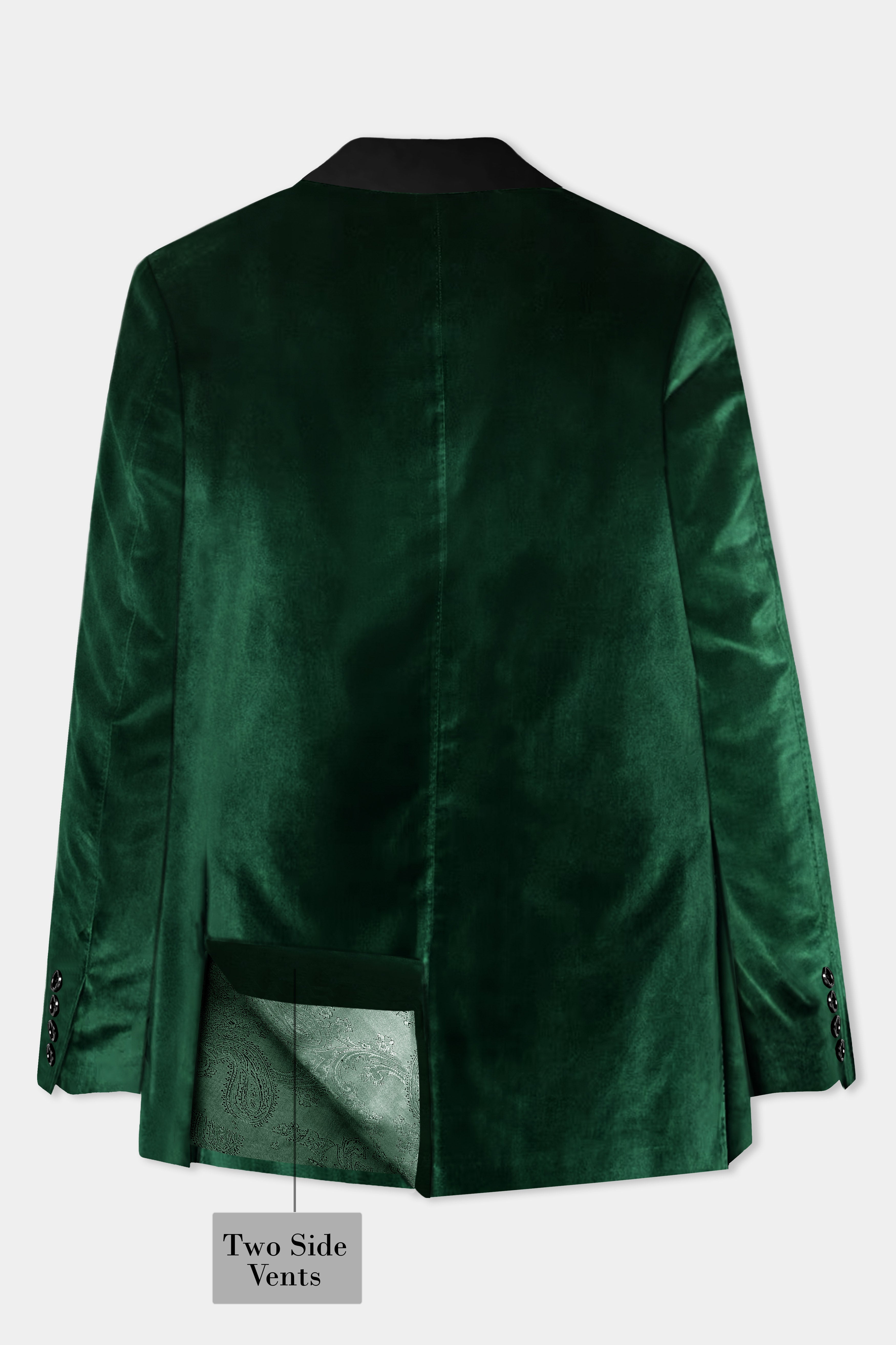 Verdant Majesty-English Holly Green Velvet Peak Collar Tuxedo Blazer