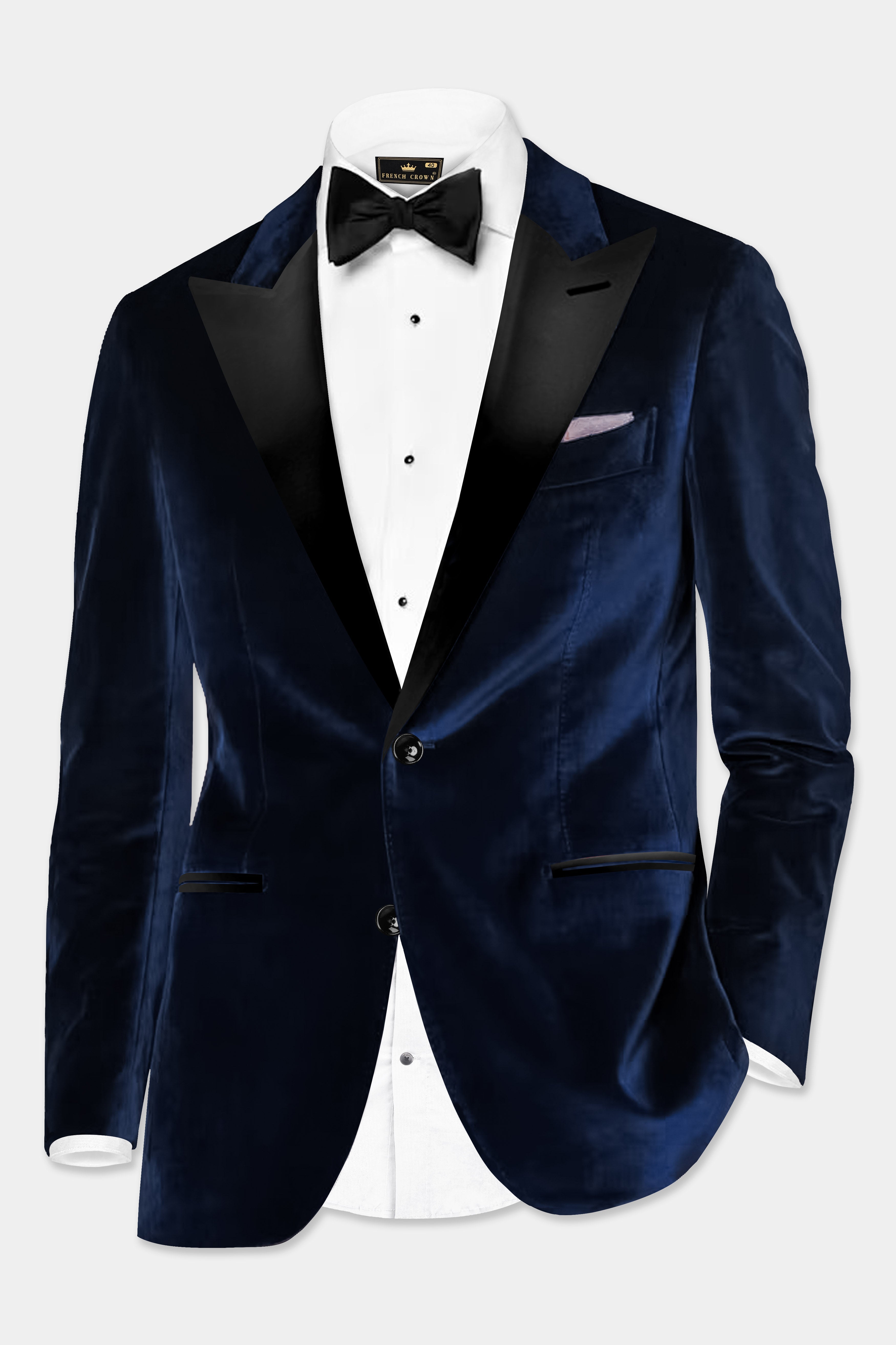 Blue Majesty-Russian Blue Velvet Peak Collar Tuxedo Blazer