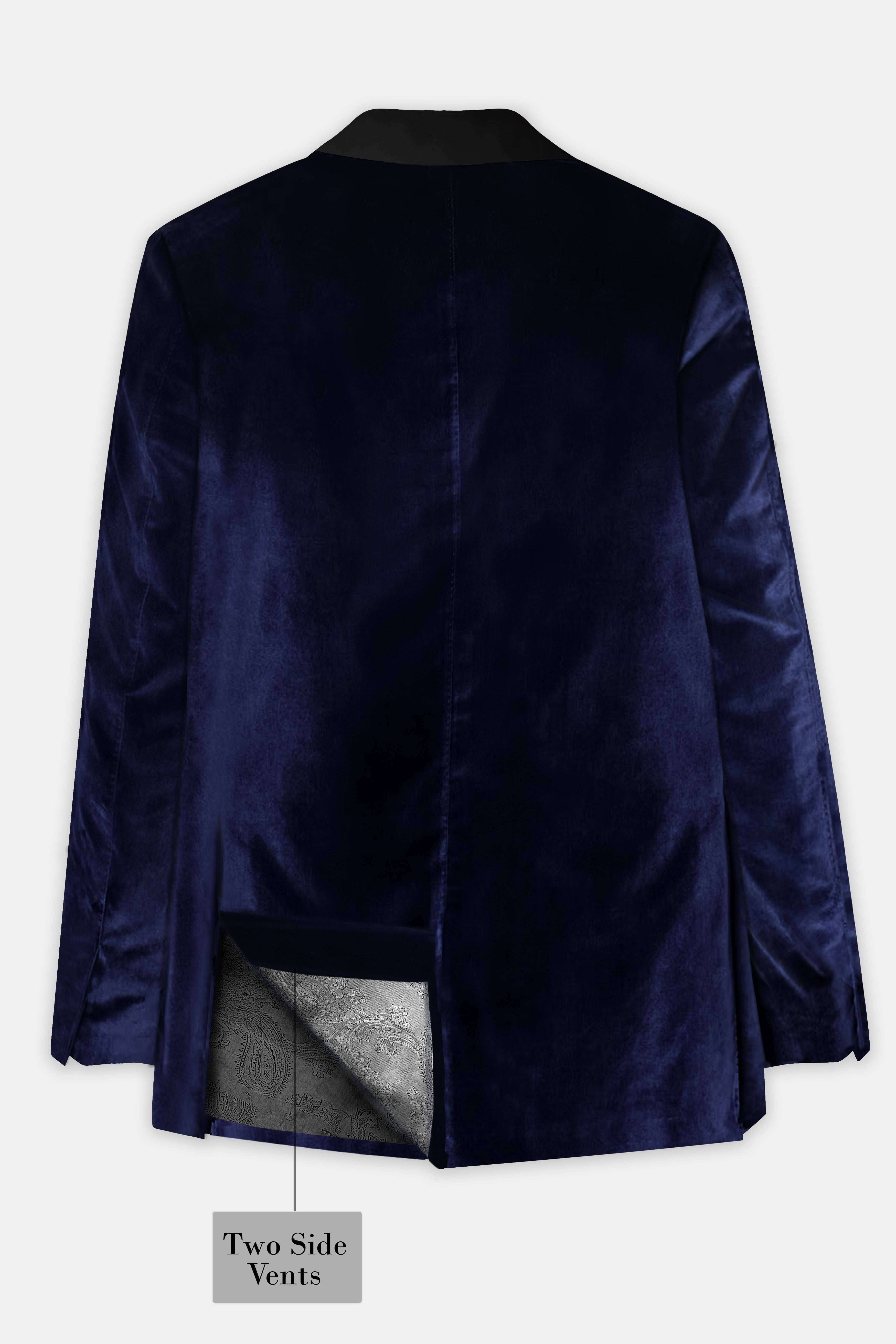 Celestial Blue-Azure Blue Velvet Peak Collar Tuxedo Blazer