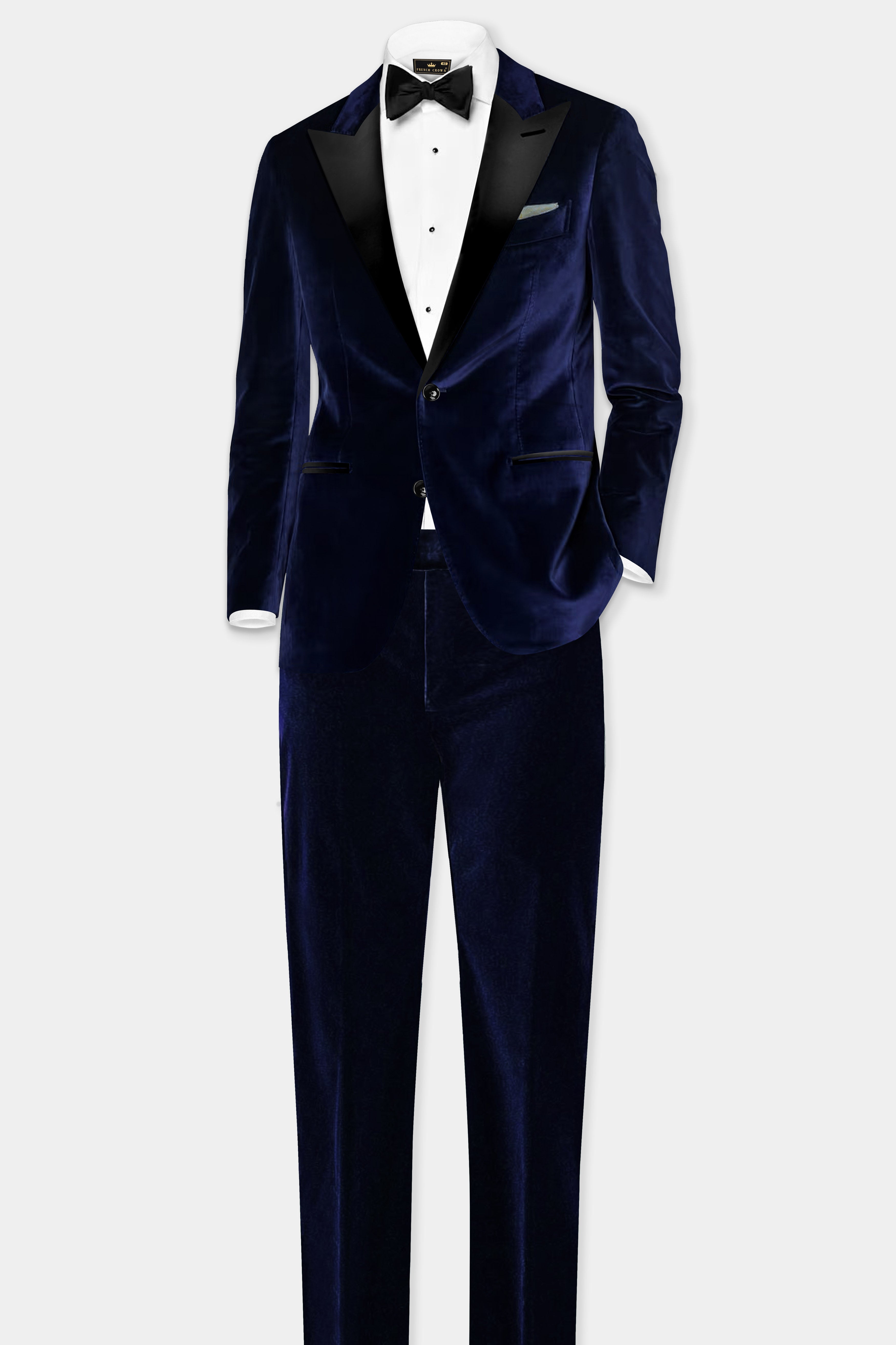 Celestial Blue-Azure Blue Velvet Peak Collar Tuxedo Blazer