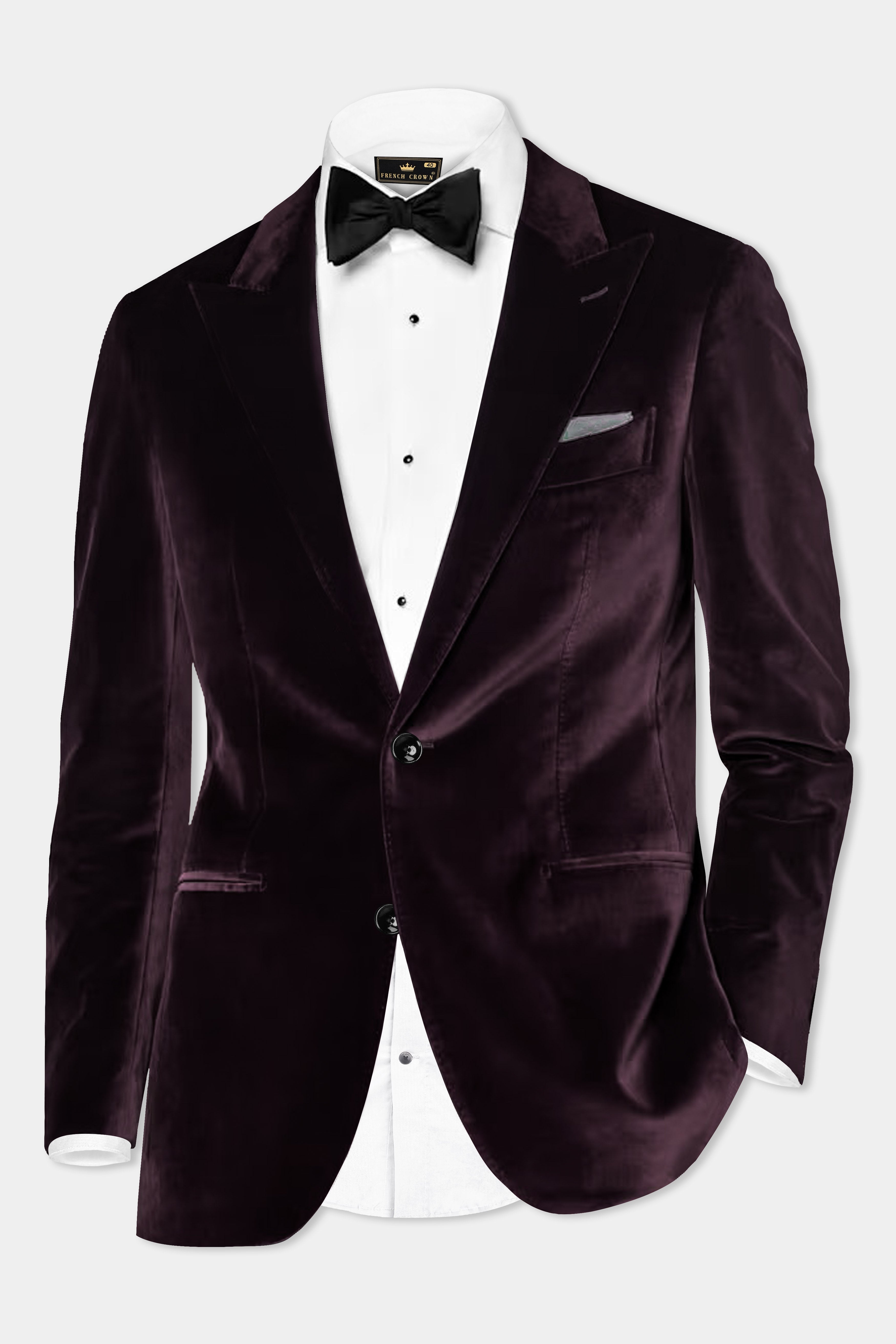 Carmine Lux-Zambezi Maroon Velvet Single Breasted Peak lapel Blazer