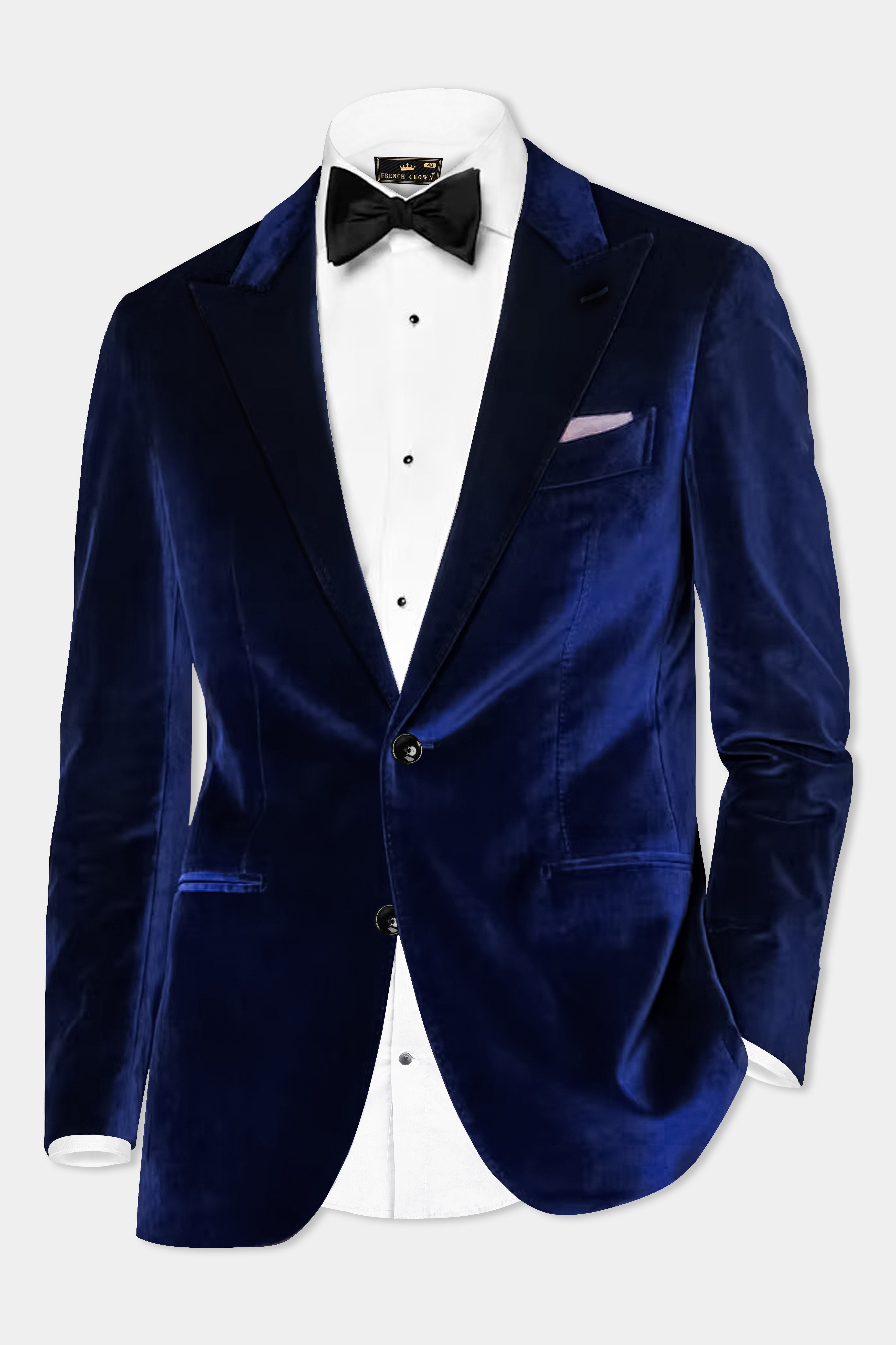 Oceanic Glam-Trout Blue Velvet Single Breasted Peak lapel Blazer