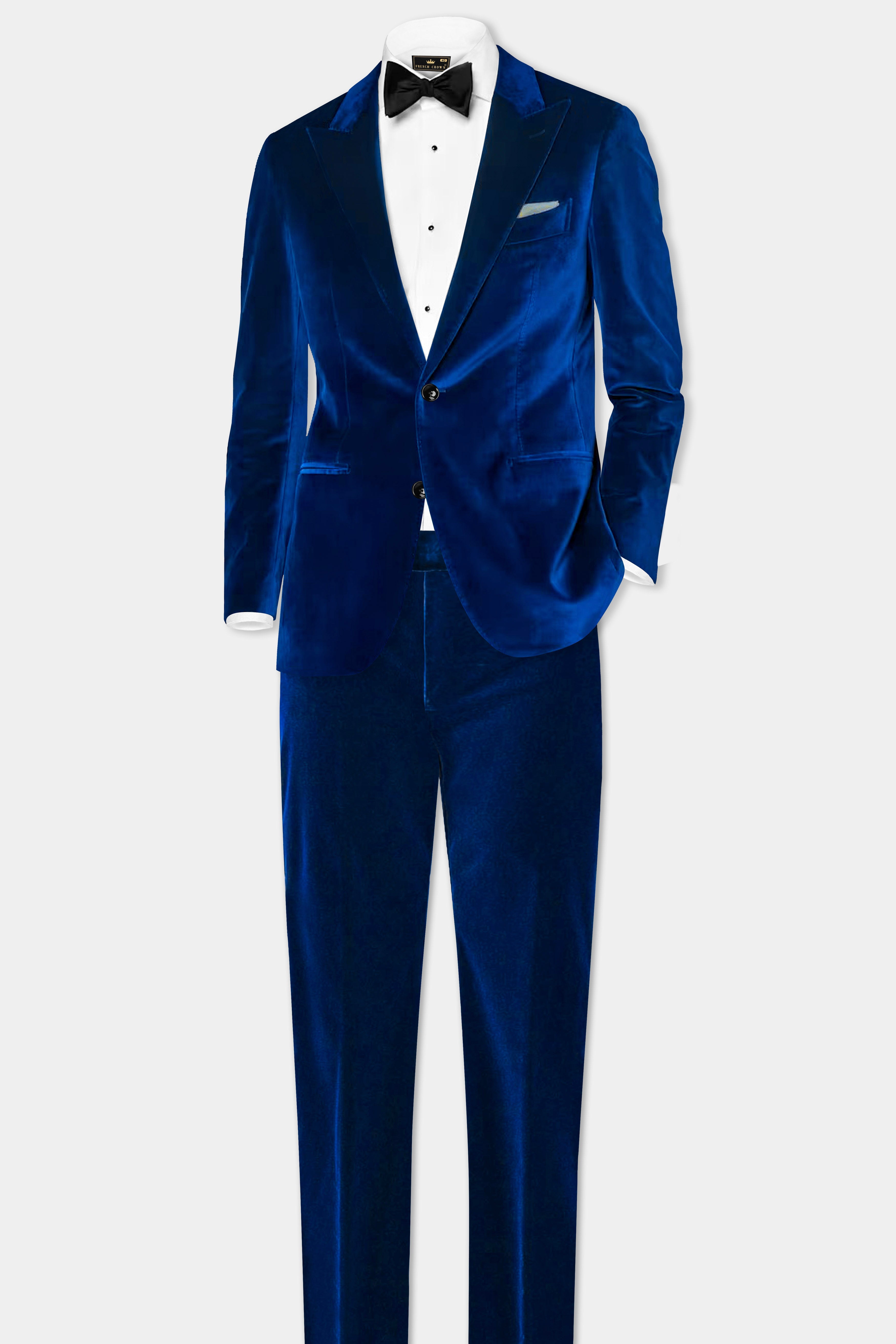 Regal Blue-Royal Velvet Single Breasted Peak lapel Blazer