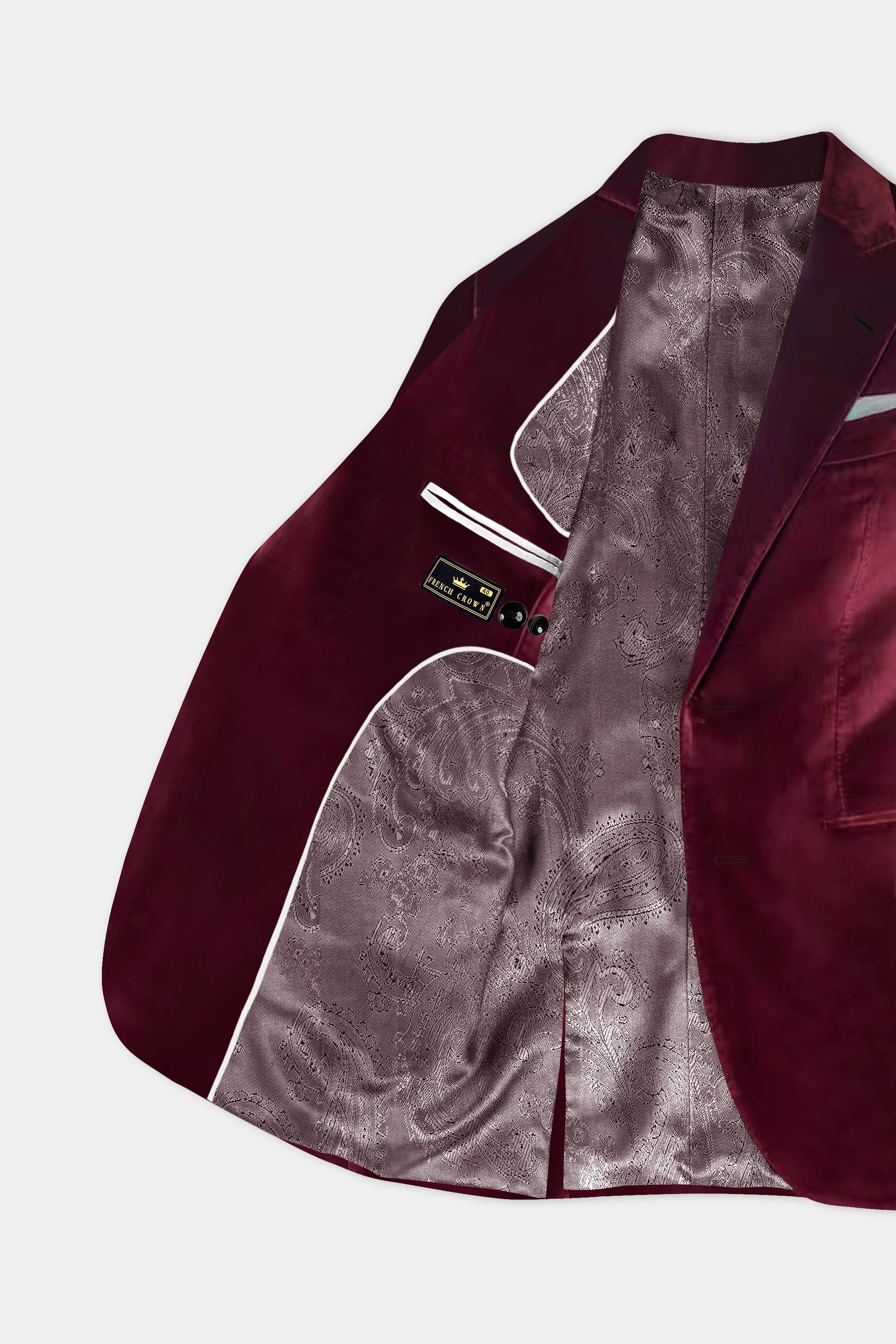 Crimson Opulence-Aubergine Red Velvet Single Breasted Peak lapel Blazer