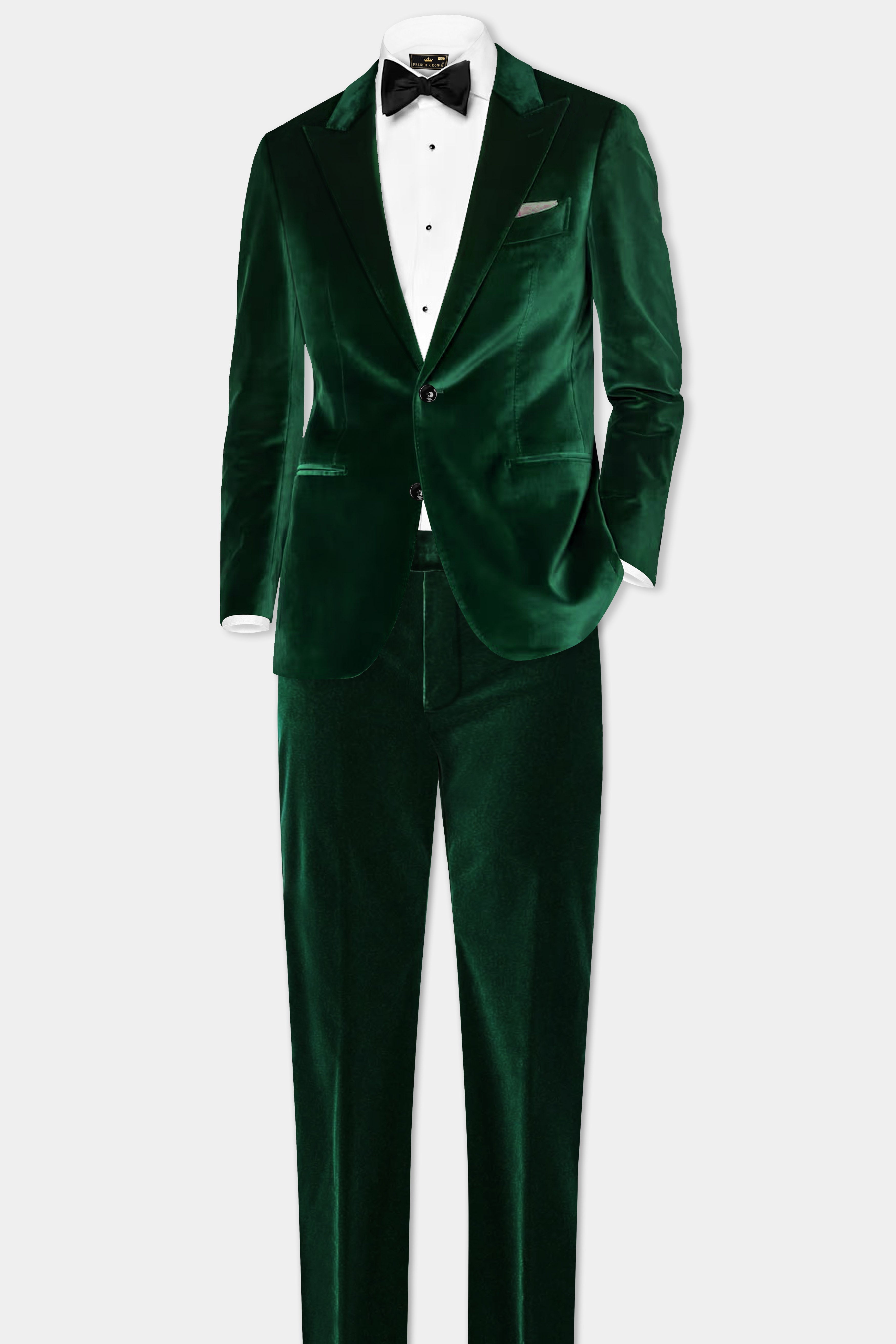 Verdant Majesty-English Holly Green Velvet Single Breasted Peak lapel Blazer