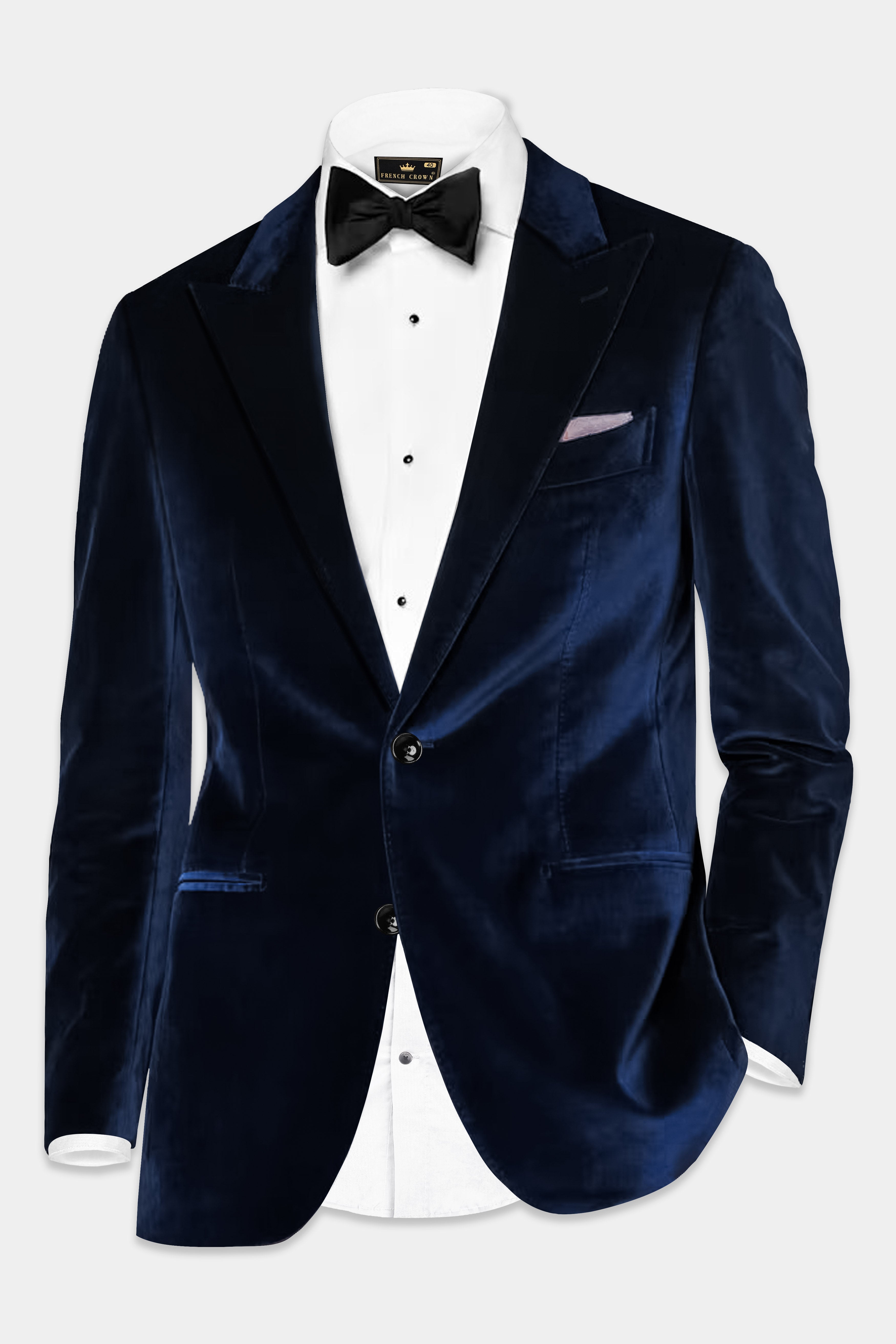 Blue Majesty-Russian Blue Velvet Single Breasted Peak lapel Blazer