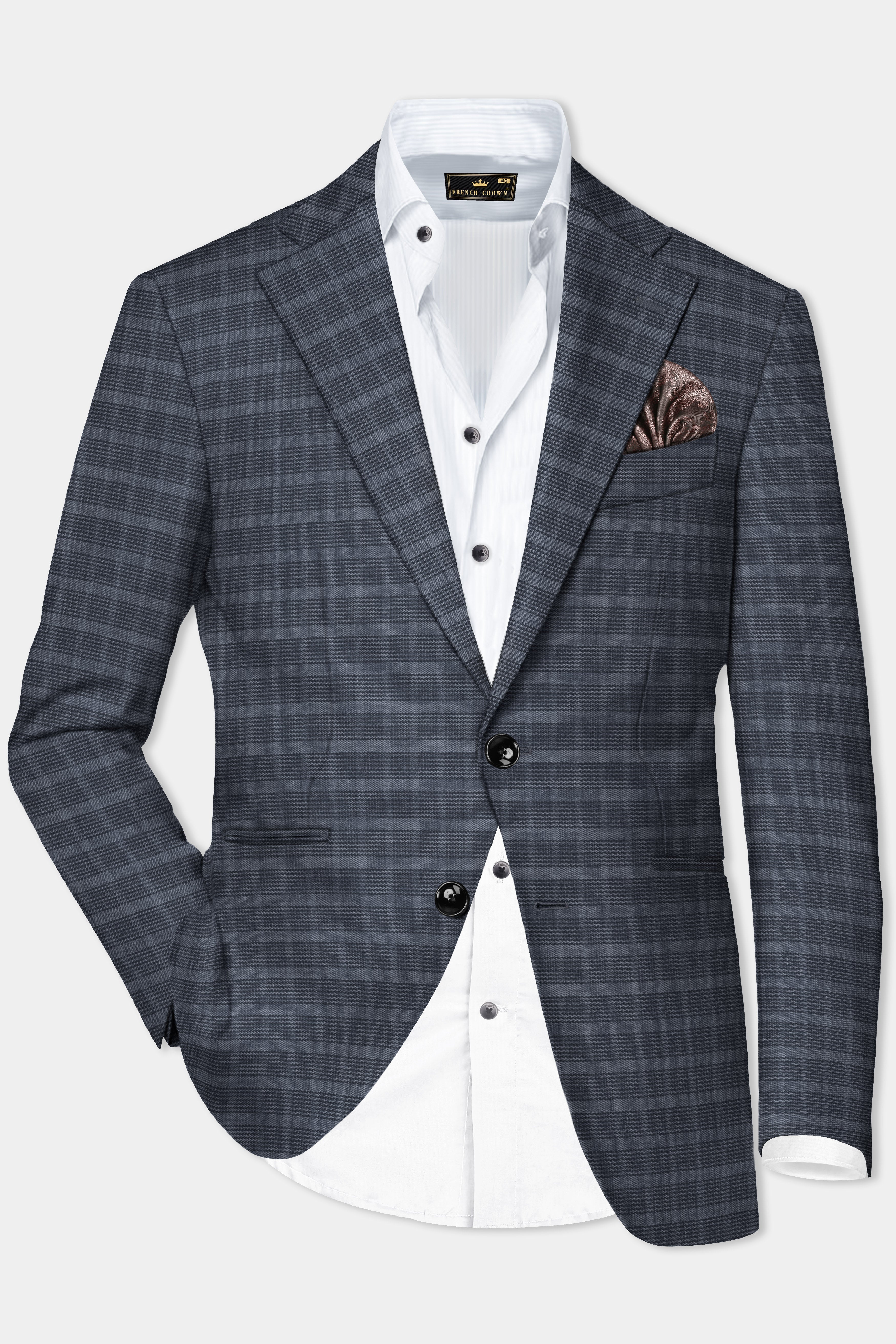 GrayLuxe-Charade Plaid Wool Rich Single Breasted Blazer