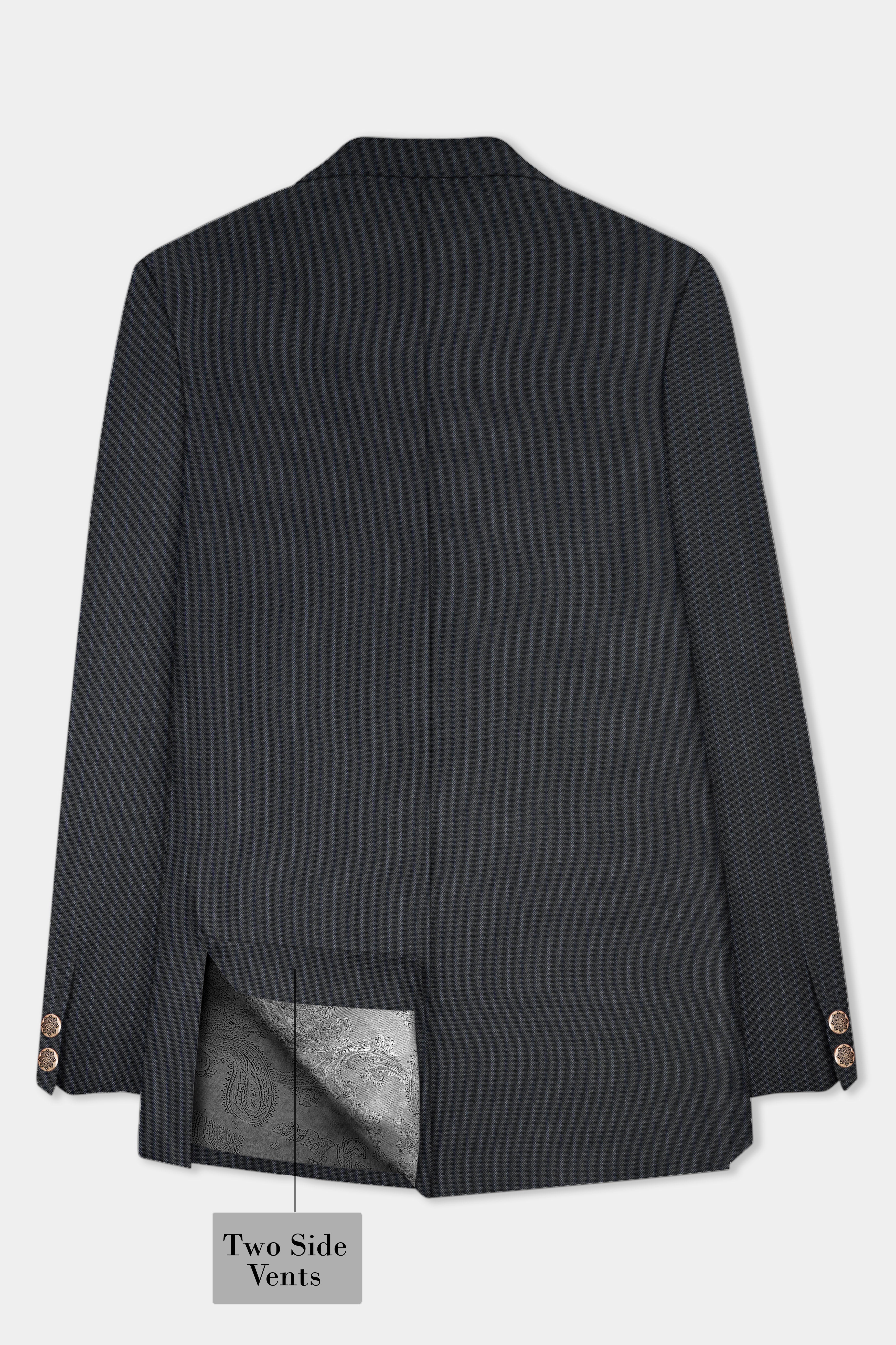 GraphiteSlim-Mine Shaft Gray Stripes Dobby Textured Wool Rich Cross Placket Bandhgala Blazer